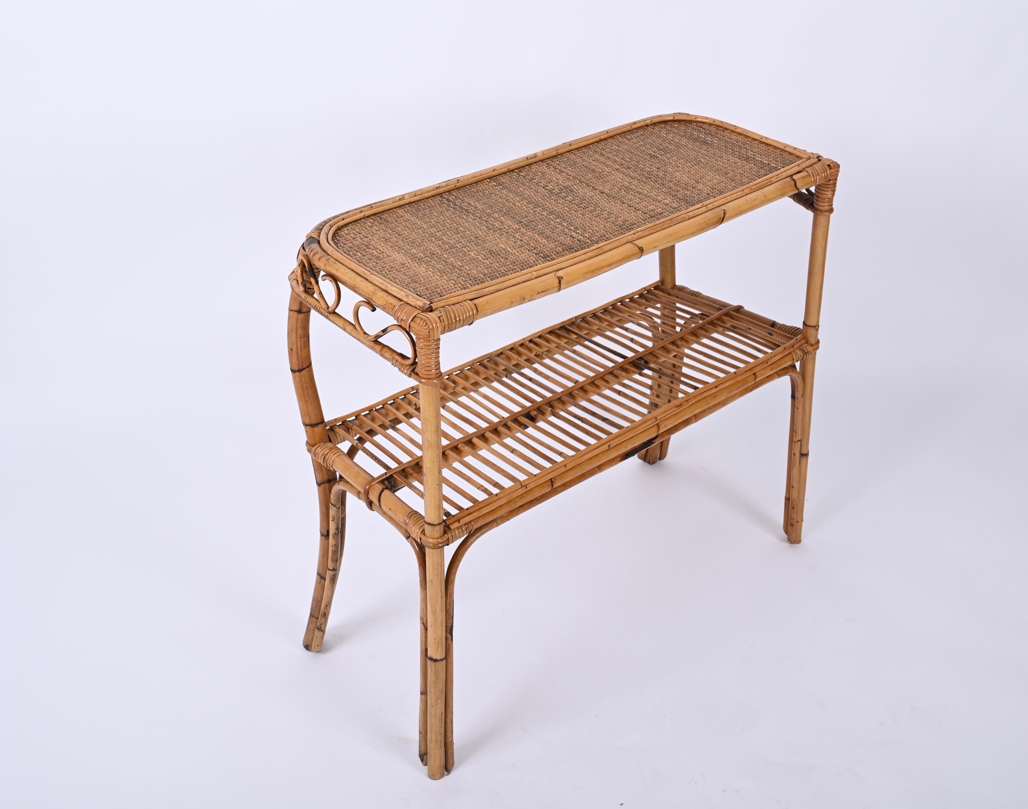 Midcentury Bamboo and Rattan Console Table, Franco Albini, Italy, 1960s For Sale 6
