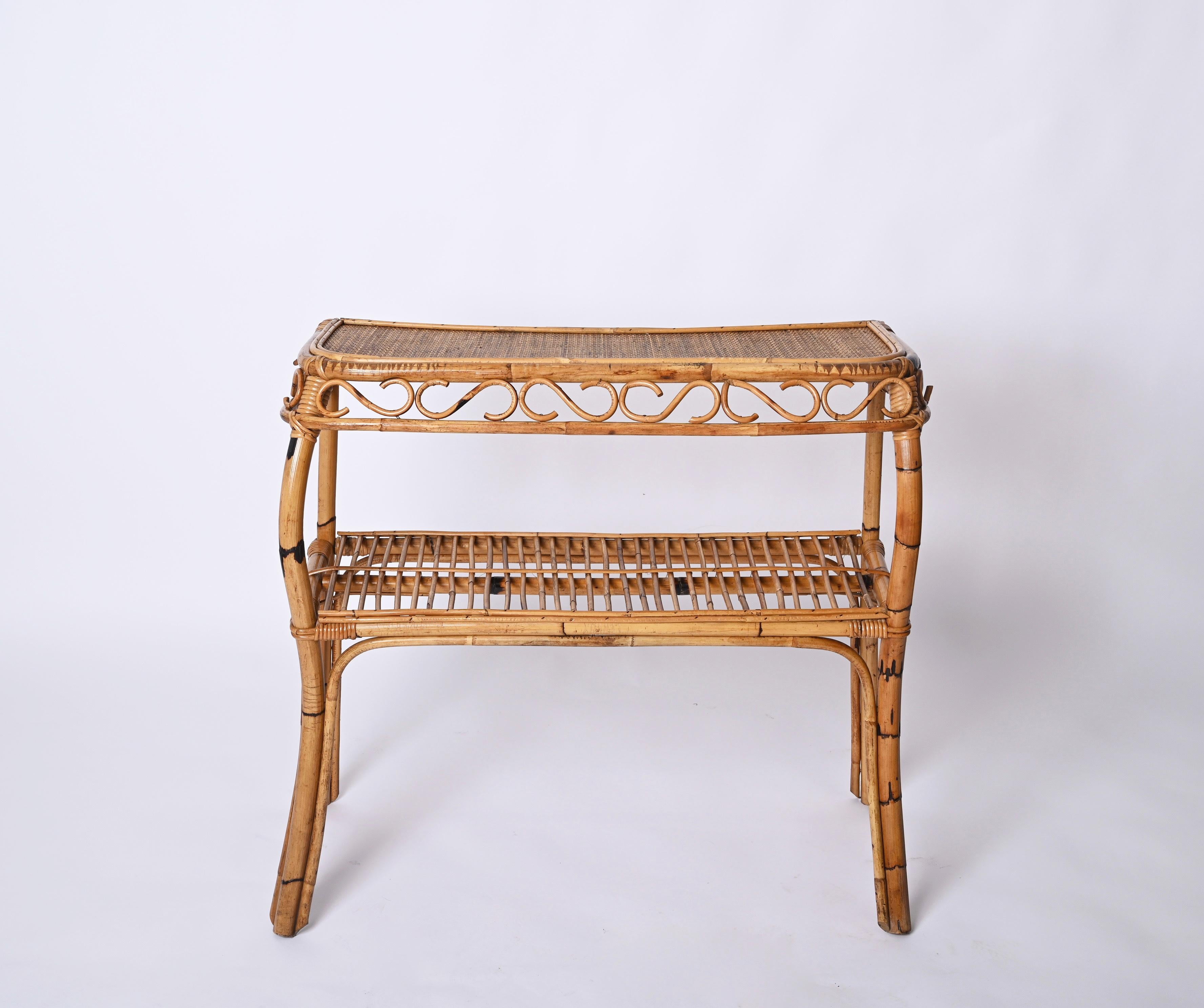 Midcentury Bamboo and Rattan Console Table, Franco Albini, Italy, 1960s For Sale 10