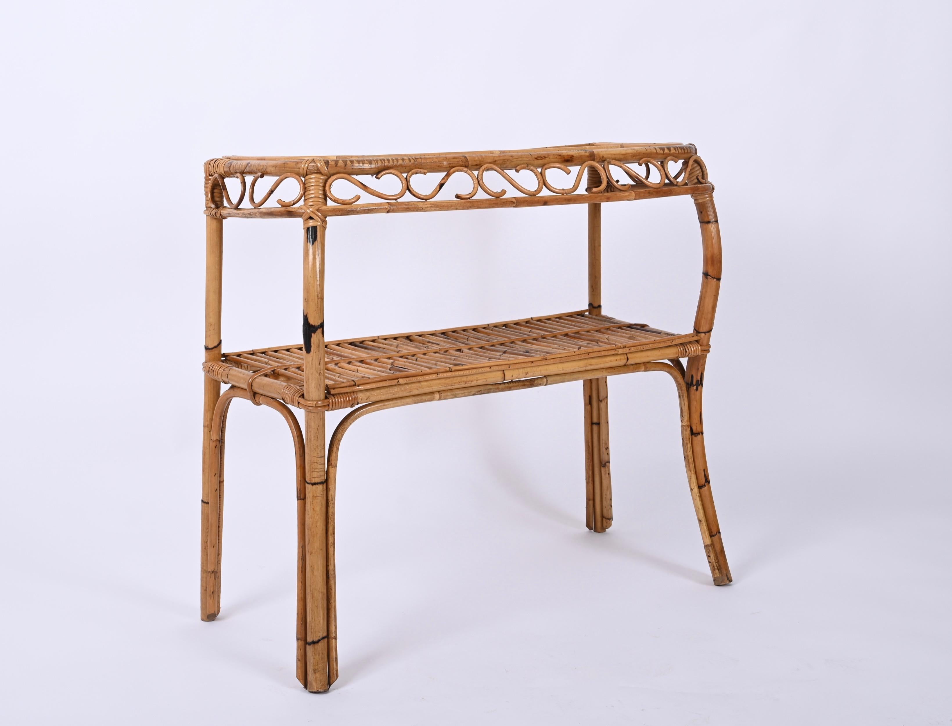 Italian Midcentury Bamboo and Rattan Console Table, Franco Albini, Italy, 1960s For Sale