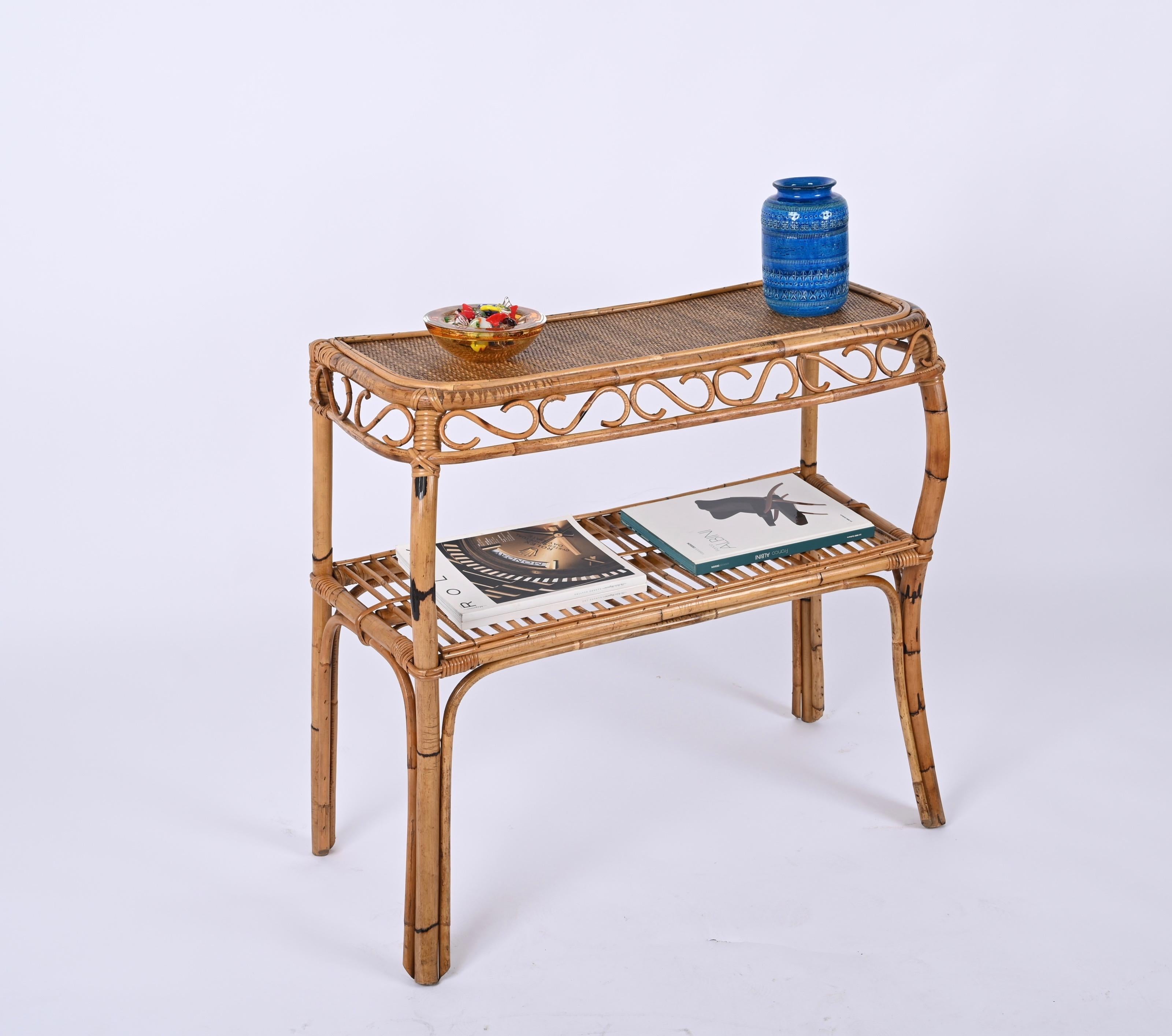 Hand-Crafted Midcentury Bamboo and Rattan Console Table, Franco Albini, Italy, 1960s For Sale