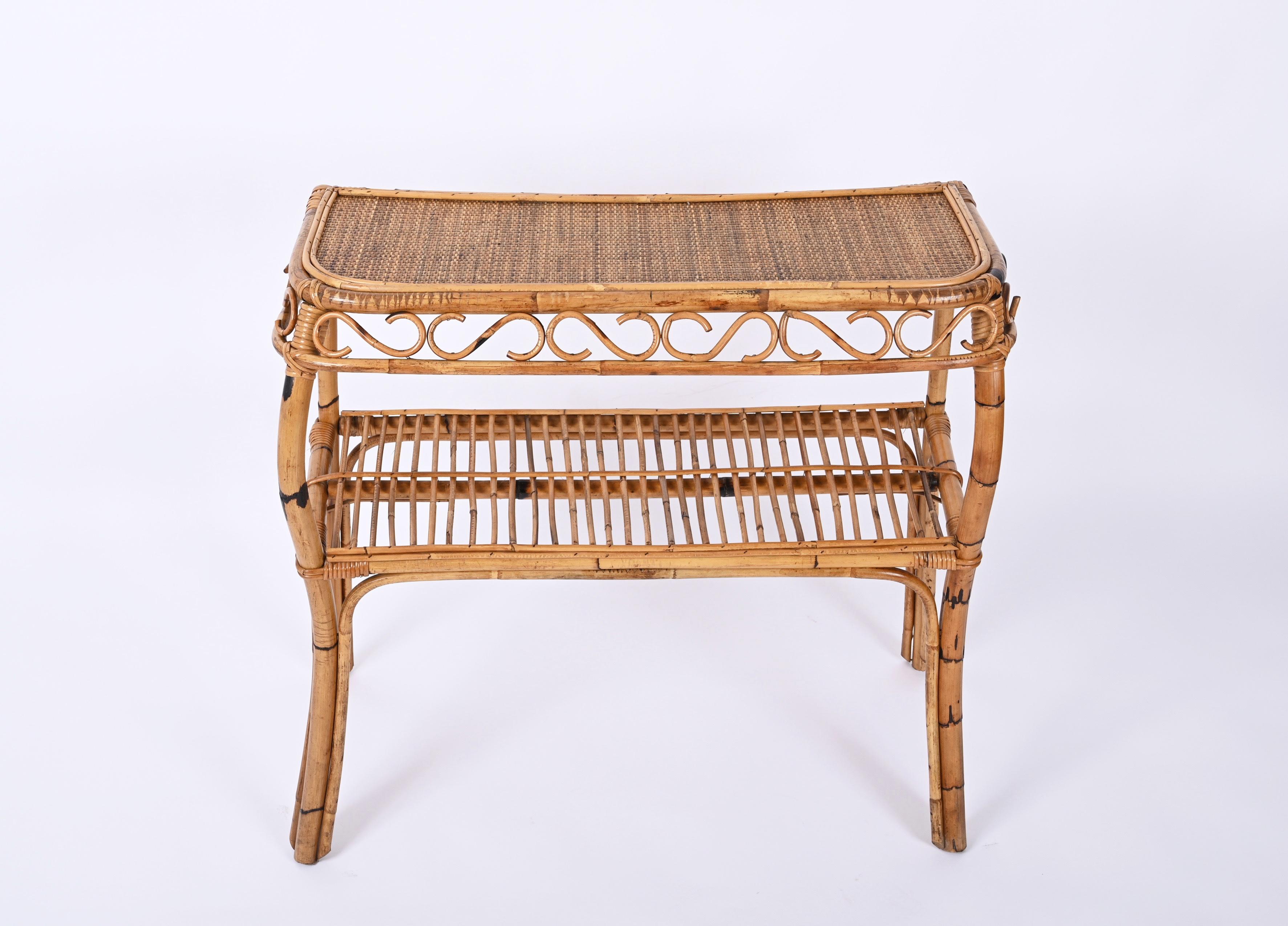 Midcentury Bamboo and Rattan Console Table, Franco Albini, Italy, 1960s In Good Condition For Sale In Roma, IT