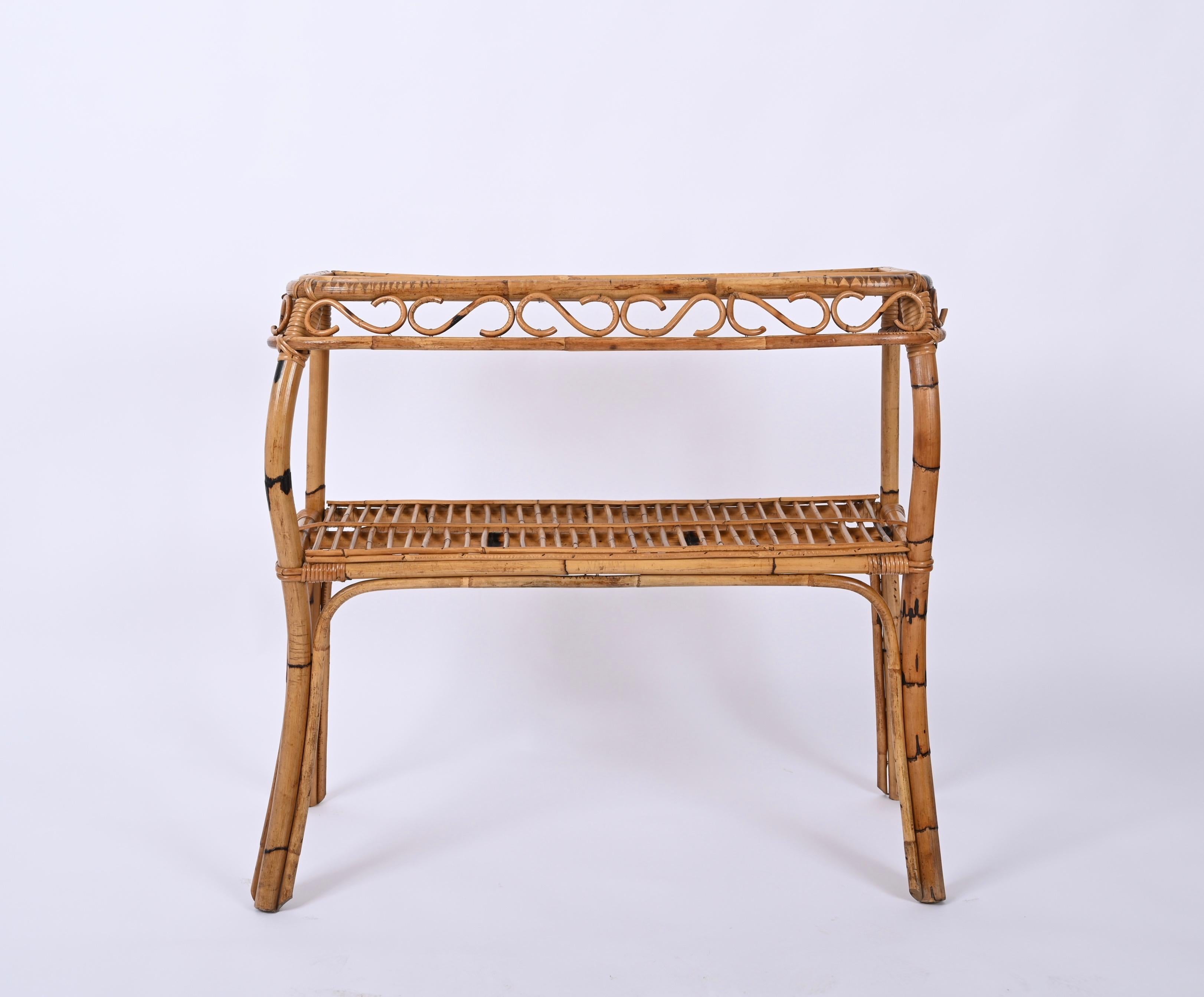 20th Century Midcentury Bamboo and Rattan Console Table, Franco Albini, Italy, 1960s For Sale