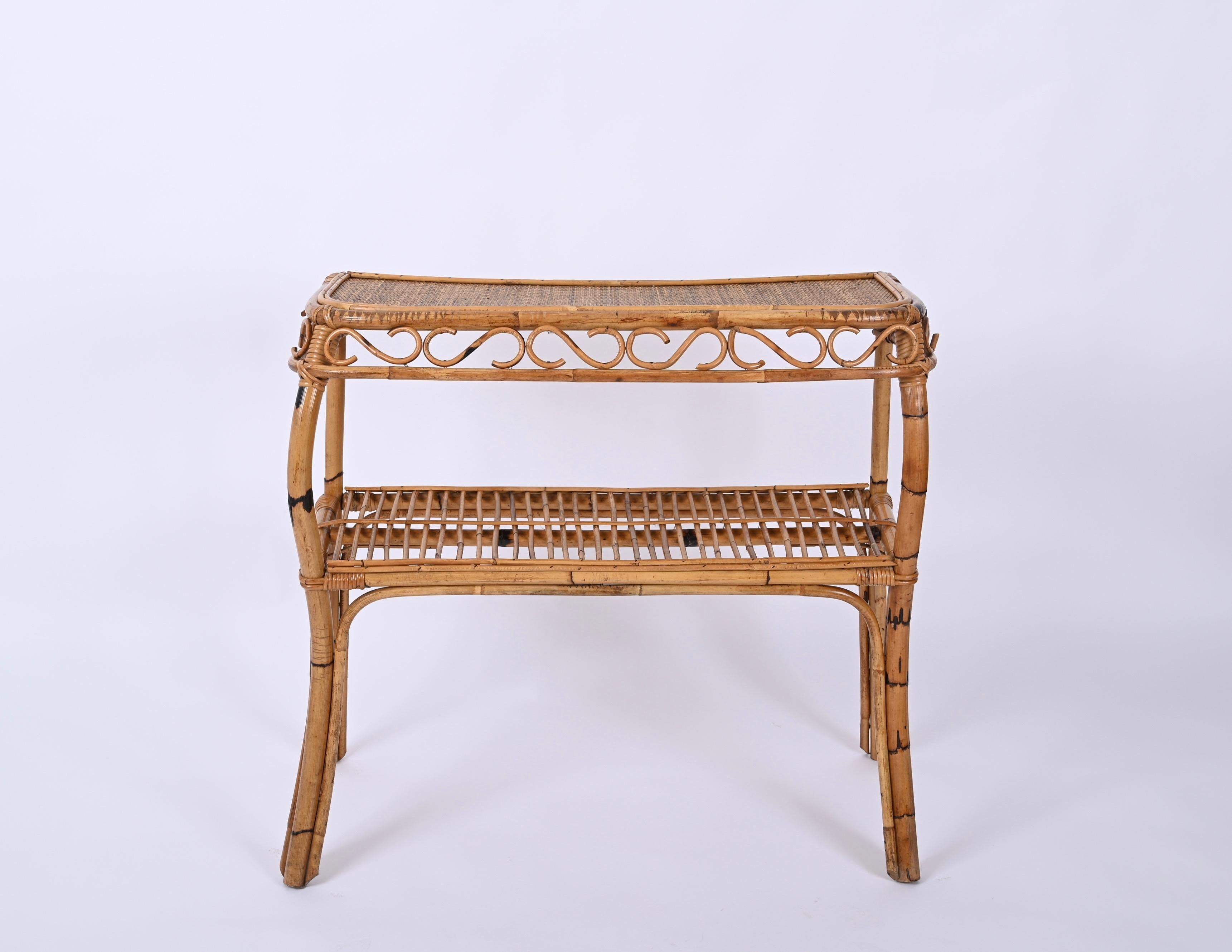 Midcentury Bamboo and Rattan Console Table, Franco Albini, Italy, 1960s For Sale 2