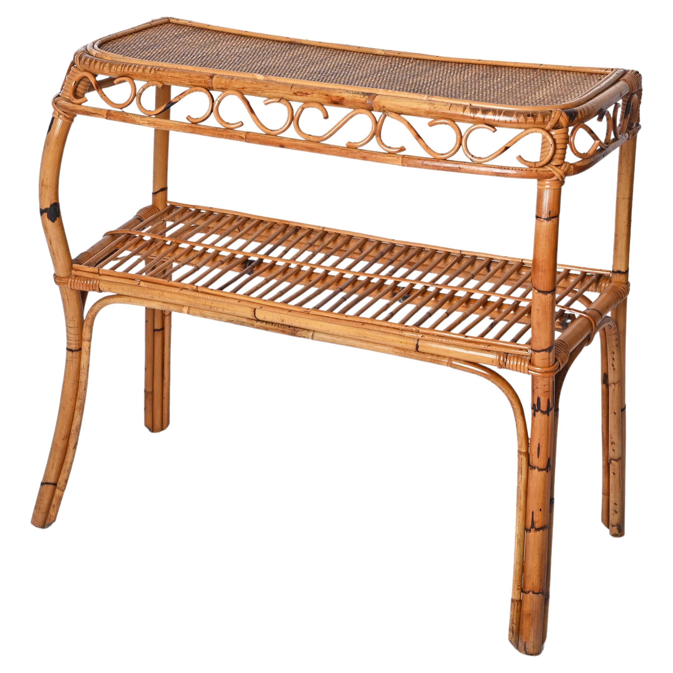 Midcentury Bamboo and Rattan Console Table, Franco Albini, Italy, 1960s For Sale