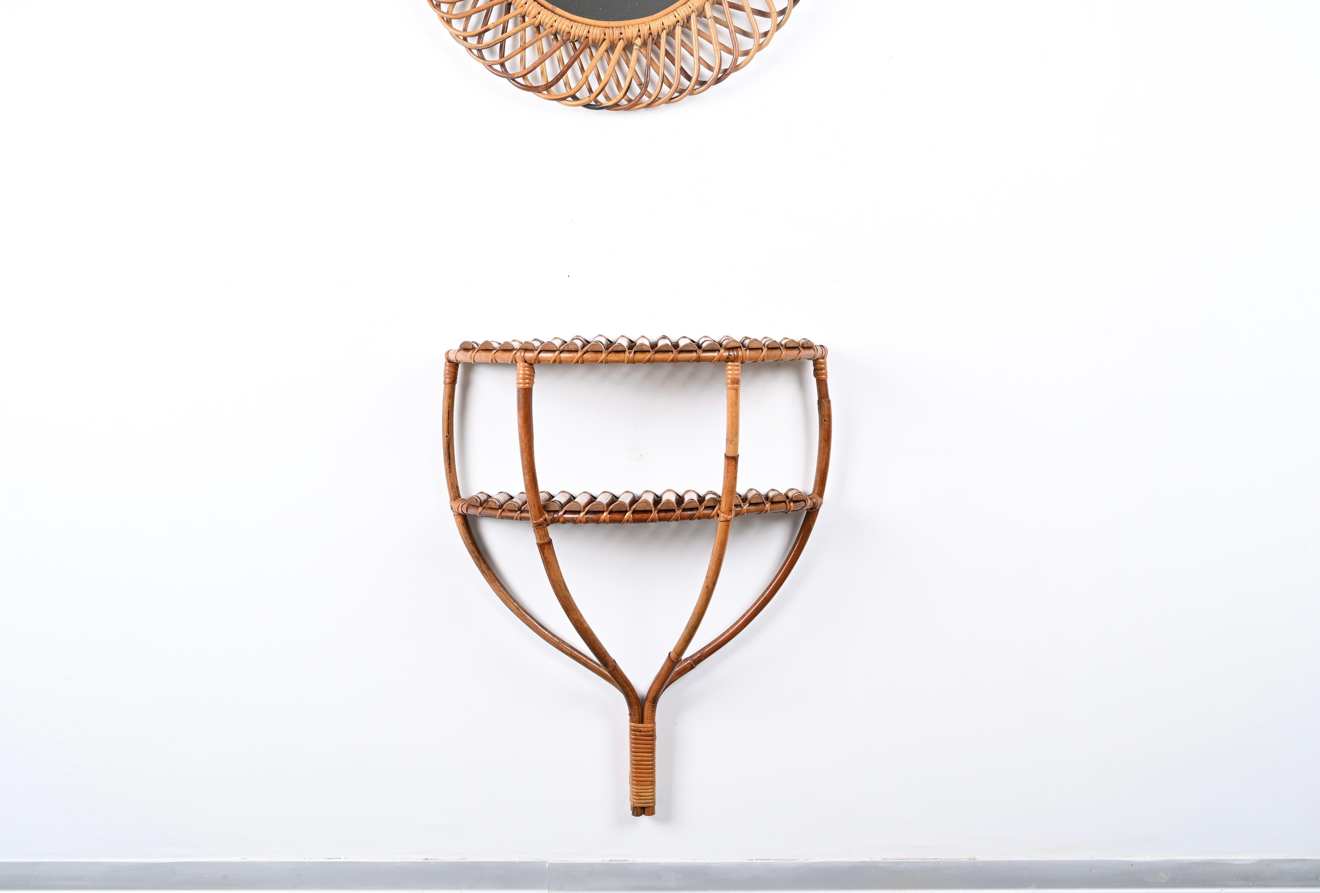 Mid-Century Modern Midcentury Bamboo and Rattan Console Table, Olaf Von Bohr, Italy, 1960s