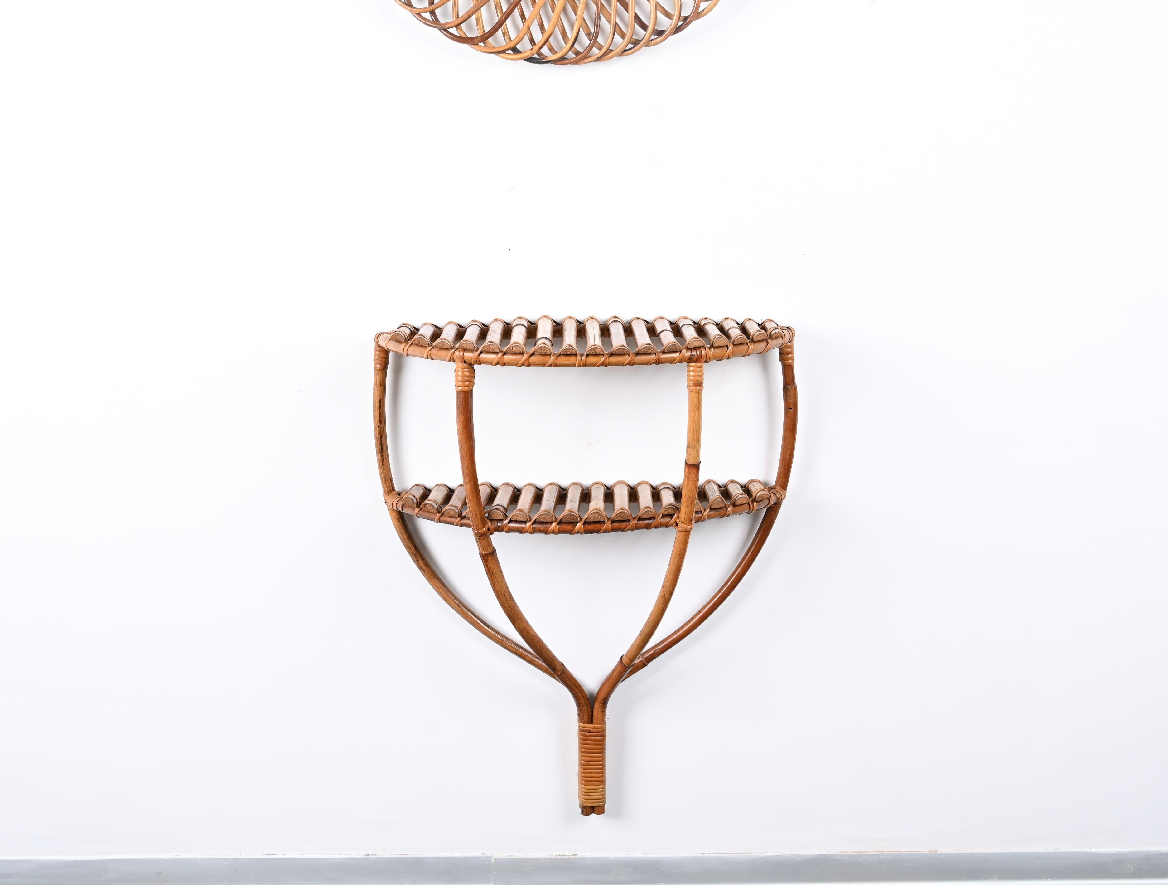 Italian Midcentury Bamboo and Rattan Console Table, Olaf Von Bohr, Italy, 1960s