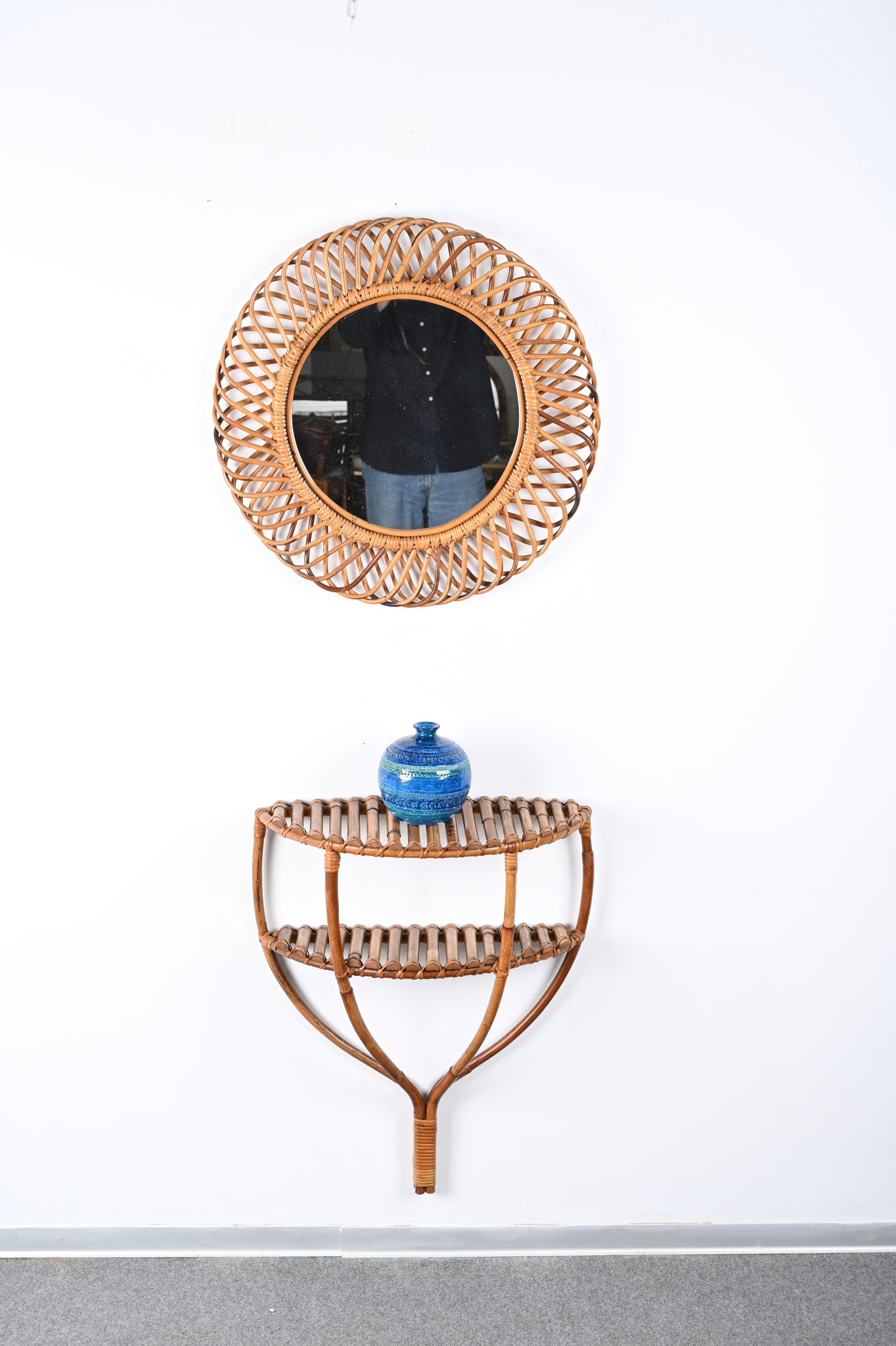 Hand-Crafted Midcentury Bamboo and Rattan Console Table, Olaf Von Bohr, Italy, 1960s
