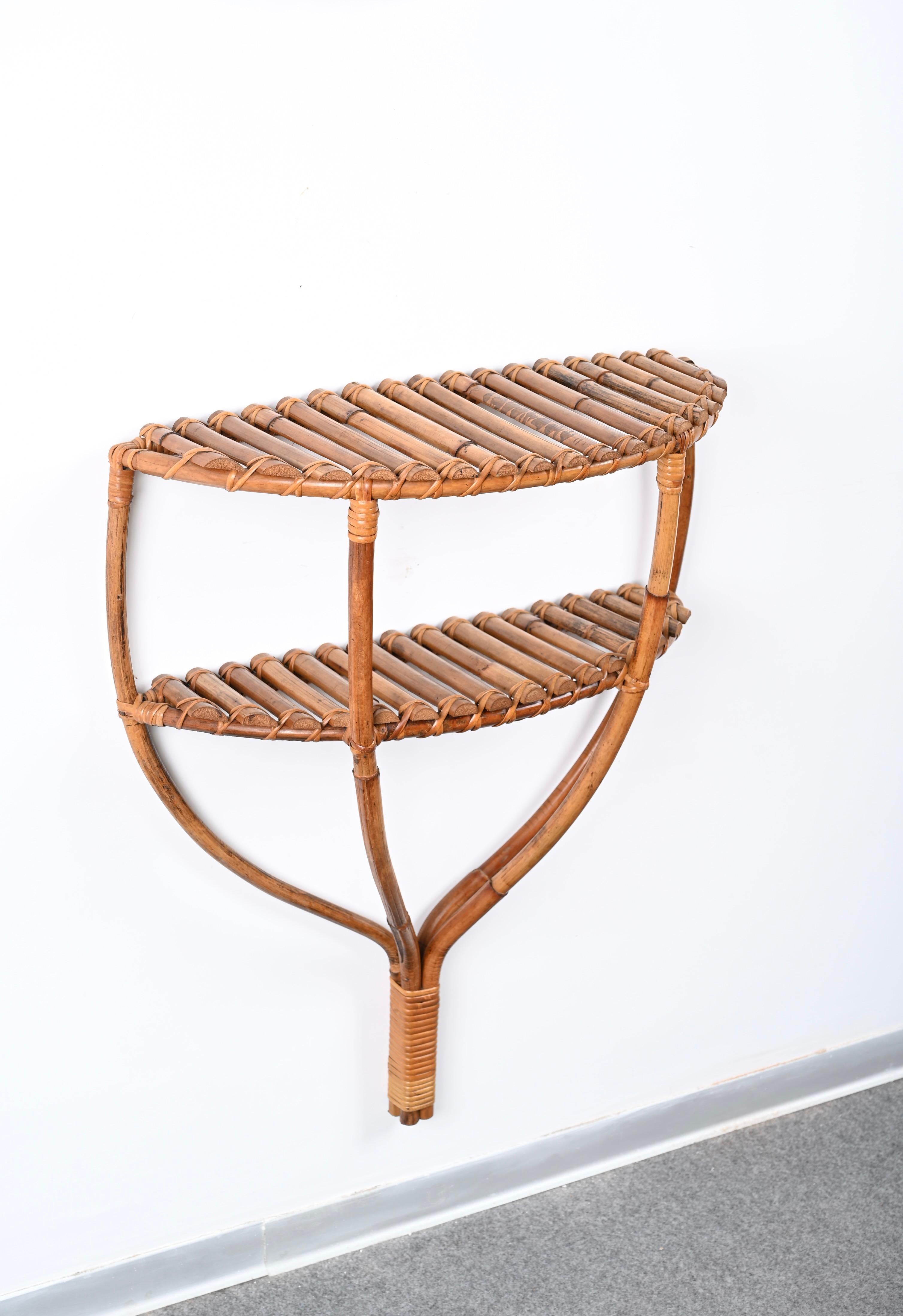 Midcentury Bamboo and Rattan Console Table, Olaf Von Bohr, Italy, 1960s 1