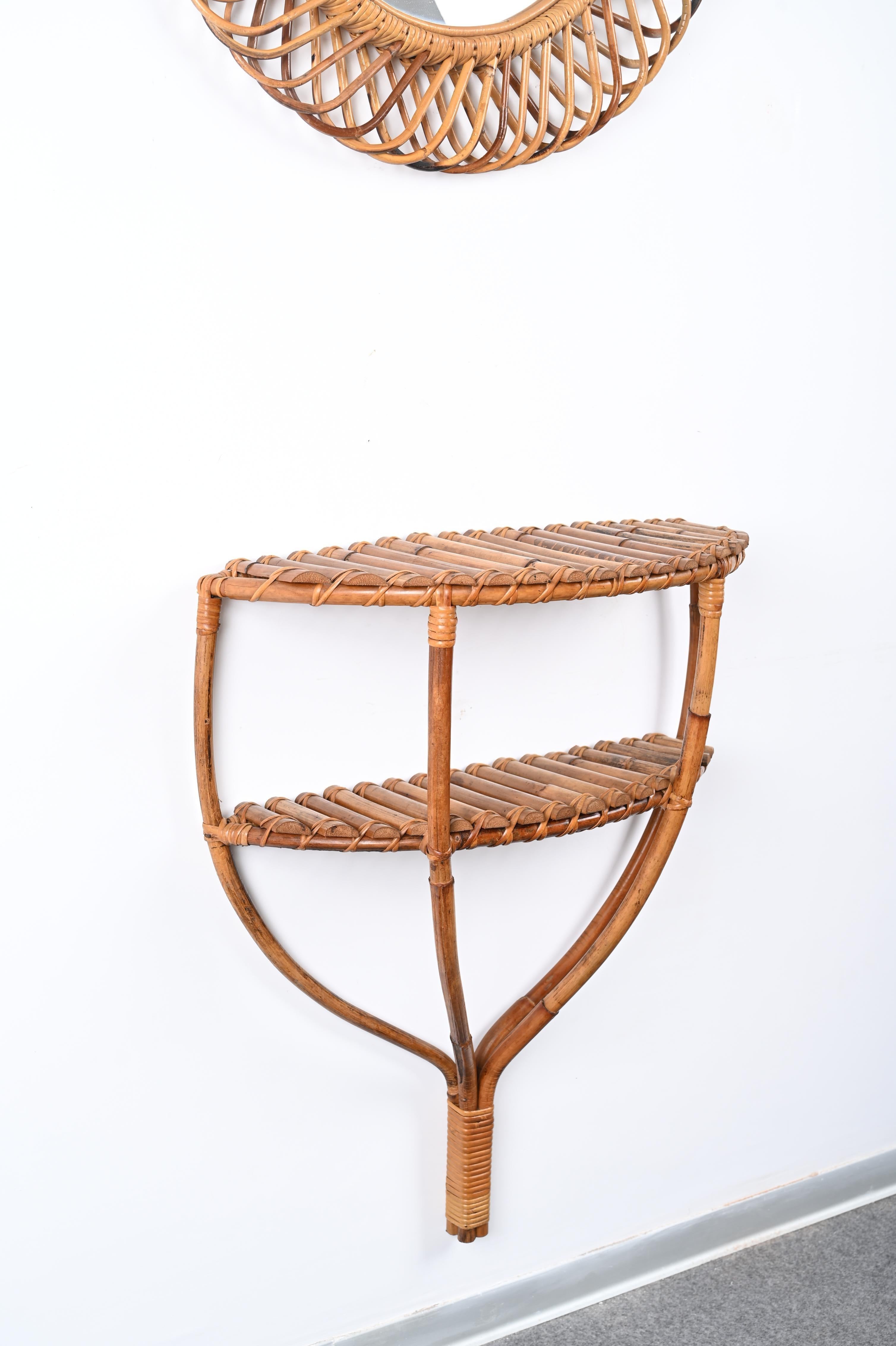Midcentury Bamboo and Rattan Console Table, Olaf Von Bohr, Italy, 1960s 2