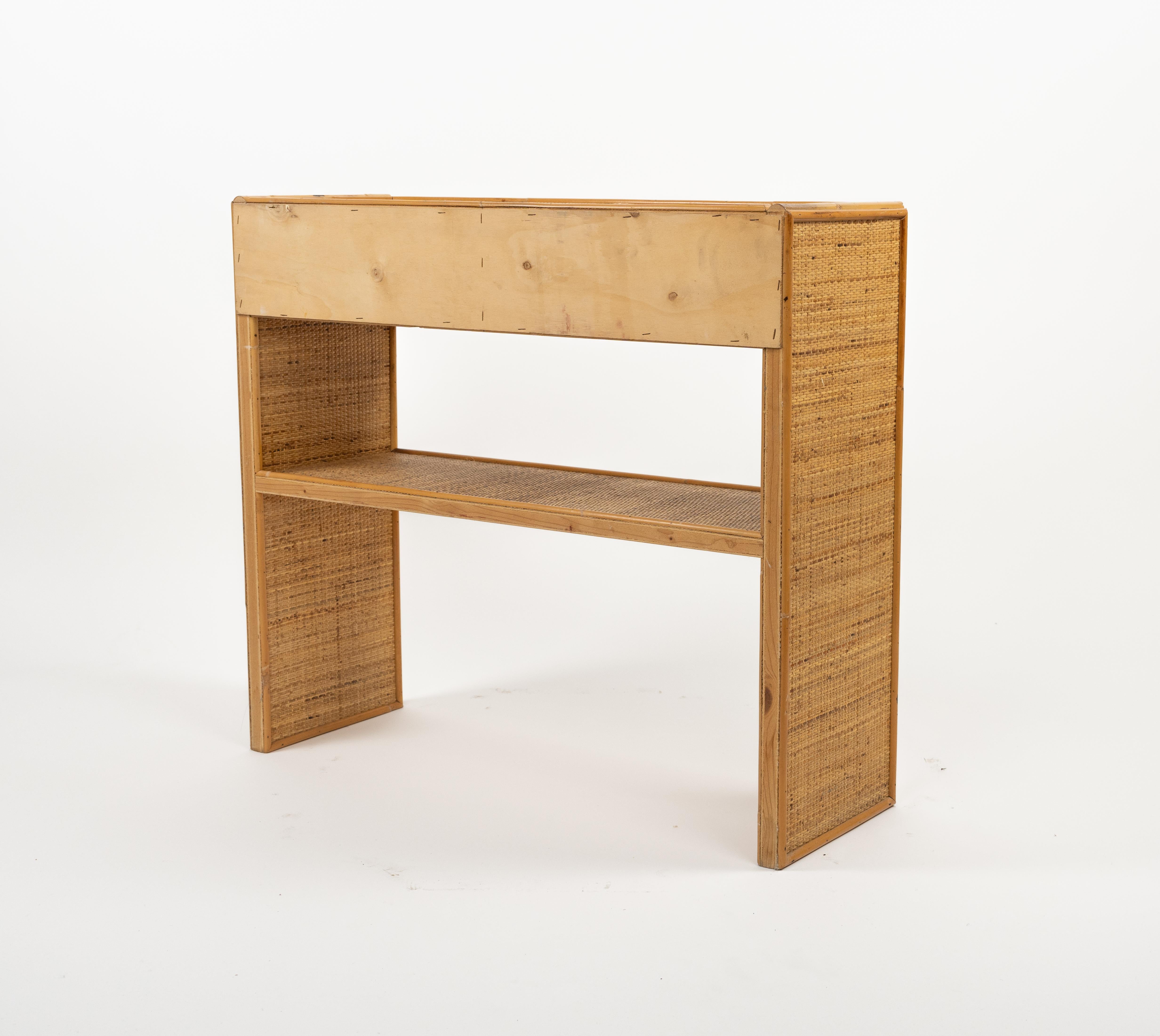 Midcentury Bamboo and Rattan Console Table with Drawers, Italy 1970s For Sale 10