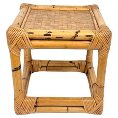 Midcentury Bamboo and Rattan Cube Side Table, Italy, 1970s