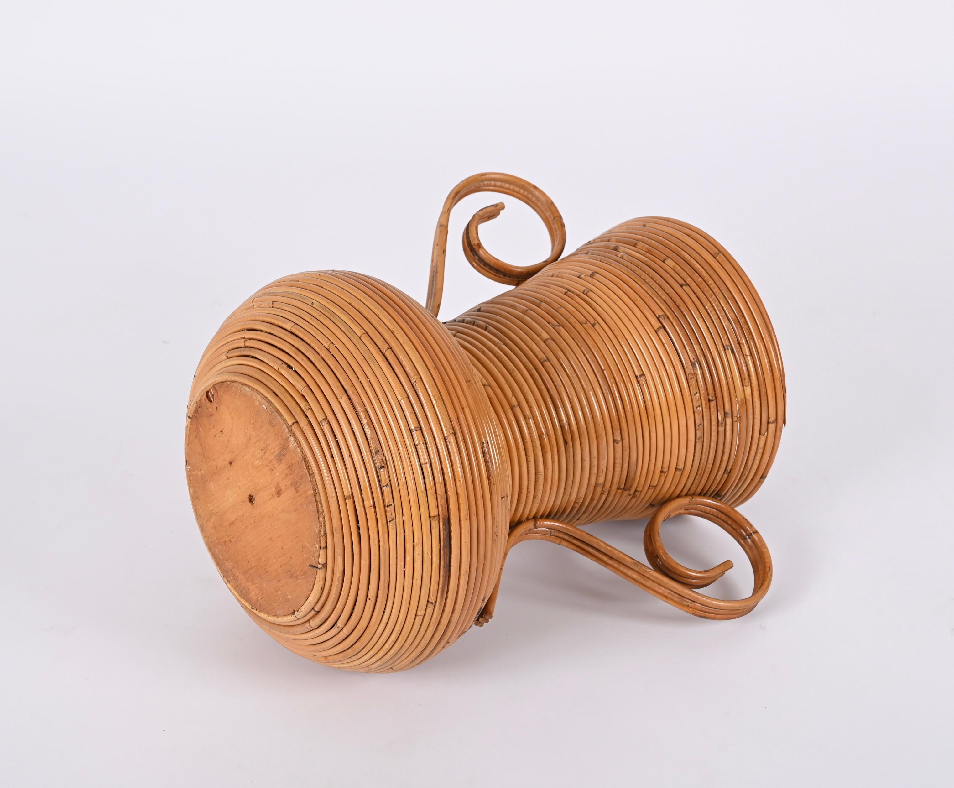 Midcentury Bamboo and Rattan Decorative Vase, by Vivai del Sud, Italy, 1970s For Sale 5