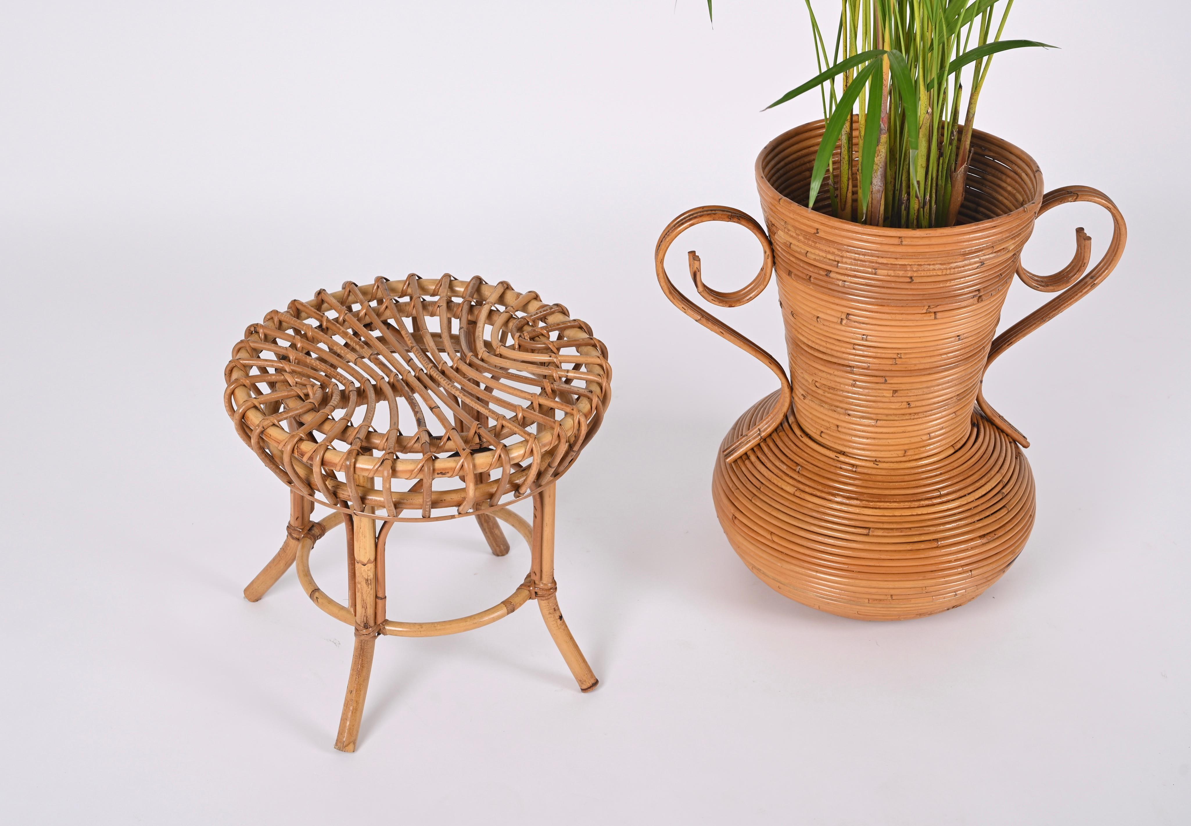 Vaso decorativo in bambù e rattan del Medioevo, di Vivai del Sud, Italia, anni '70 in vendita 6