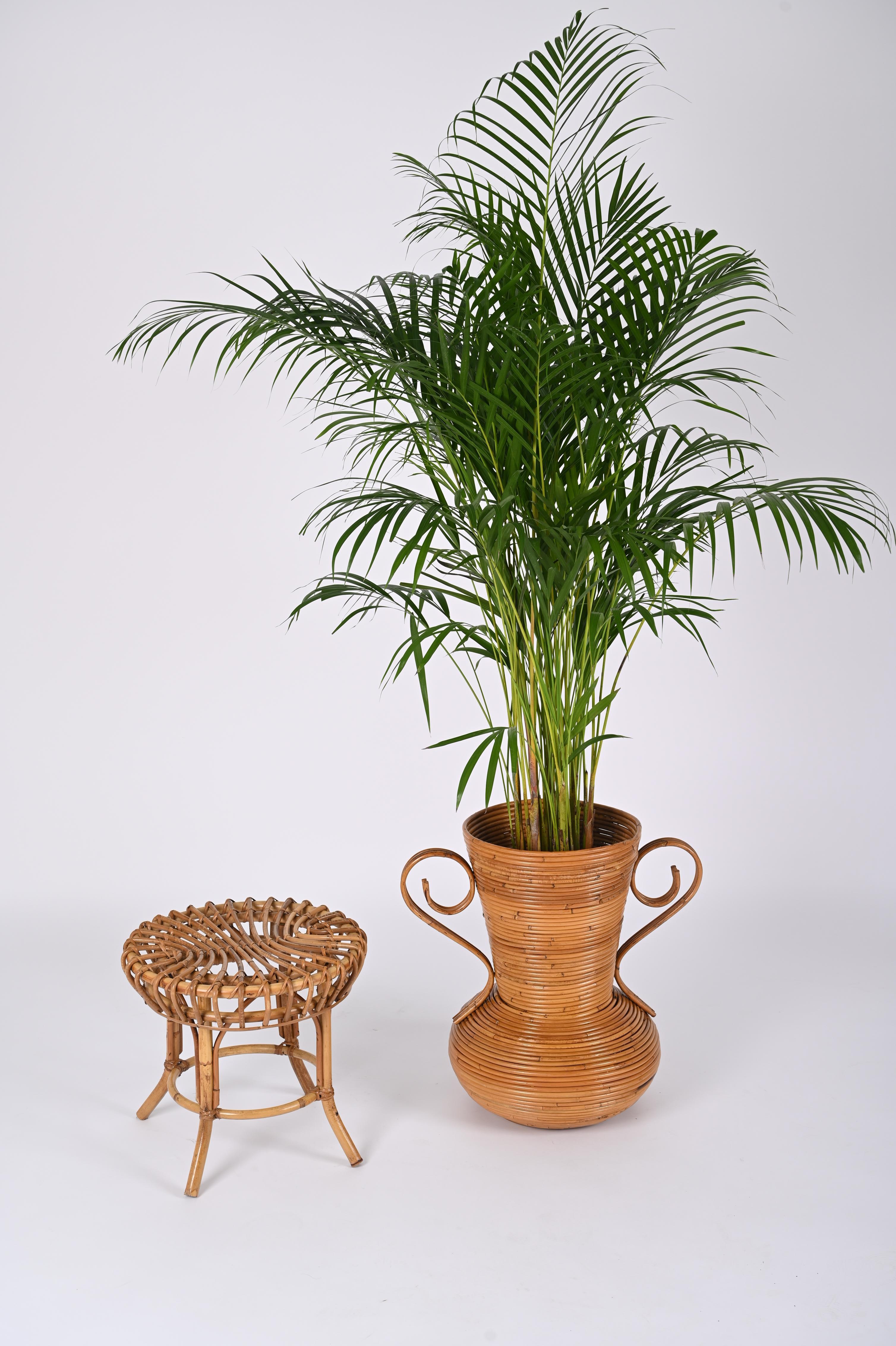 Midcentury Bamboo and Rattan Decorative Vase, by Vivai del Sud, Italy, 1970s For Sale 9