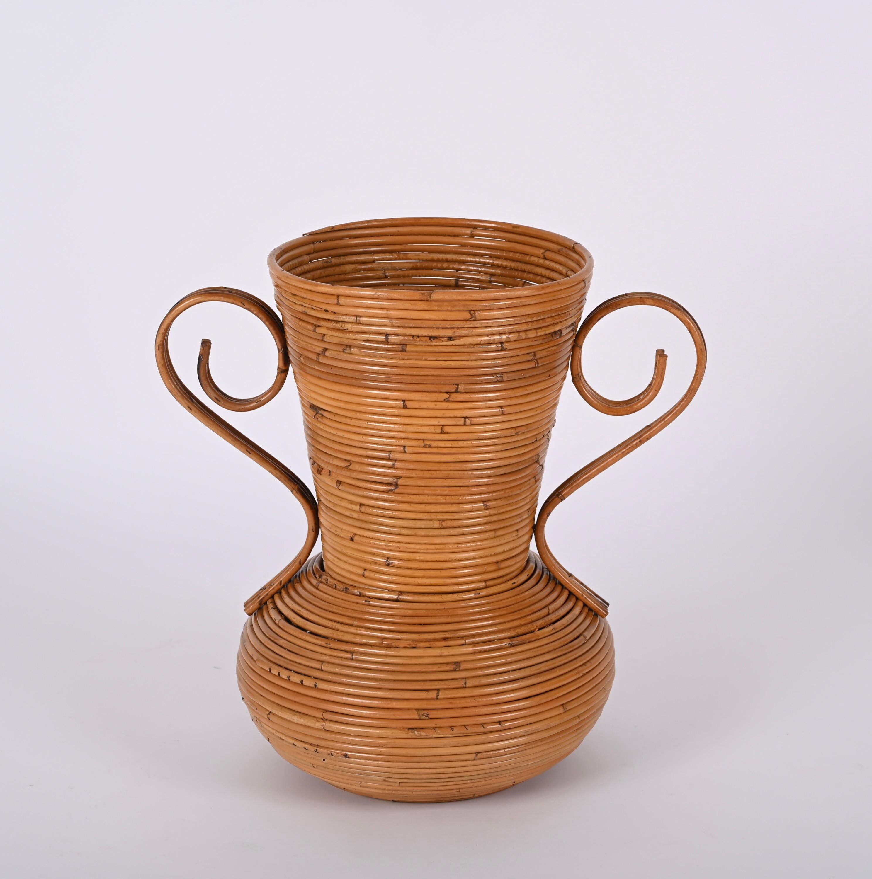 Midcentury Bamboo and Rattan Decorative Vase, by Vivai del Sud, Italy, 1970s For Sale 10