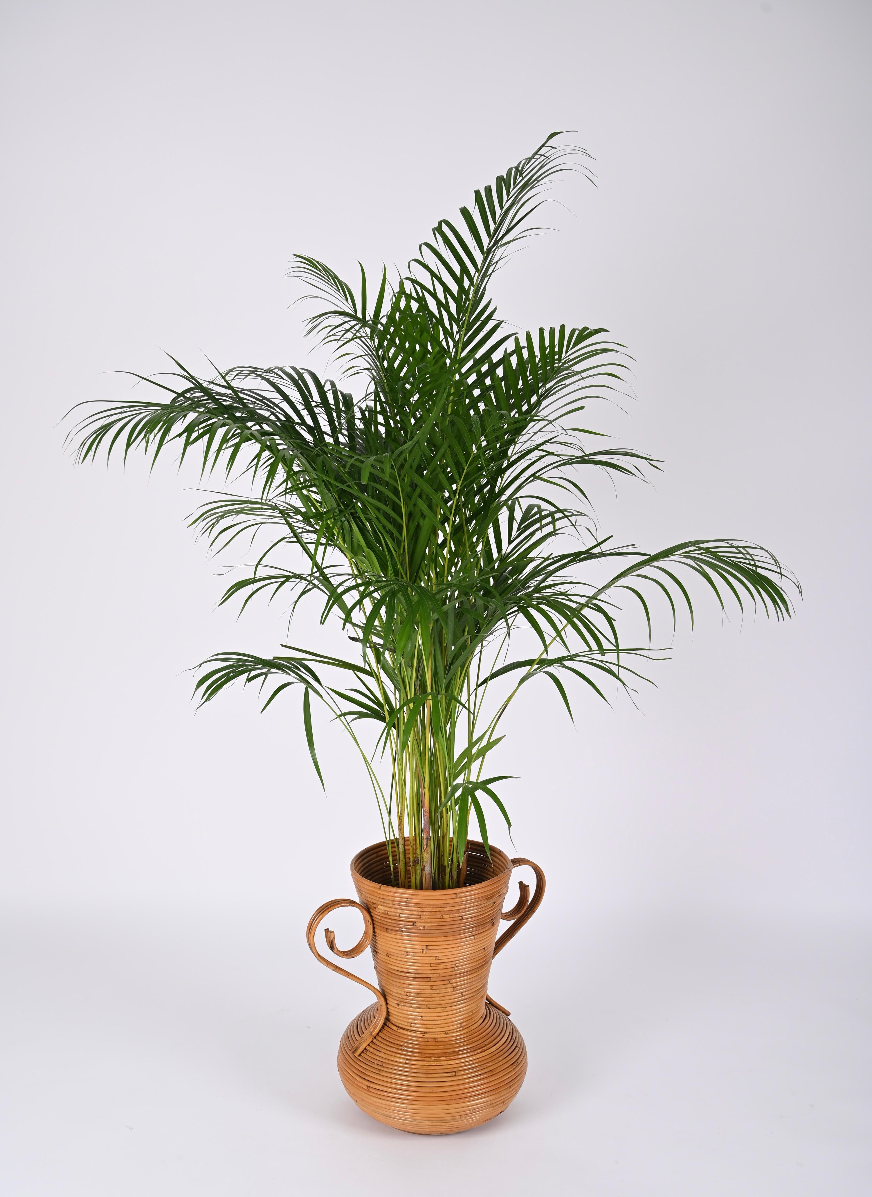 20th Century Midcentury Bamboo and Rattan Decorative Vase, by Vivai del Sud, Italy, 1970s For Sale