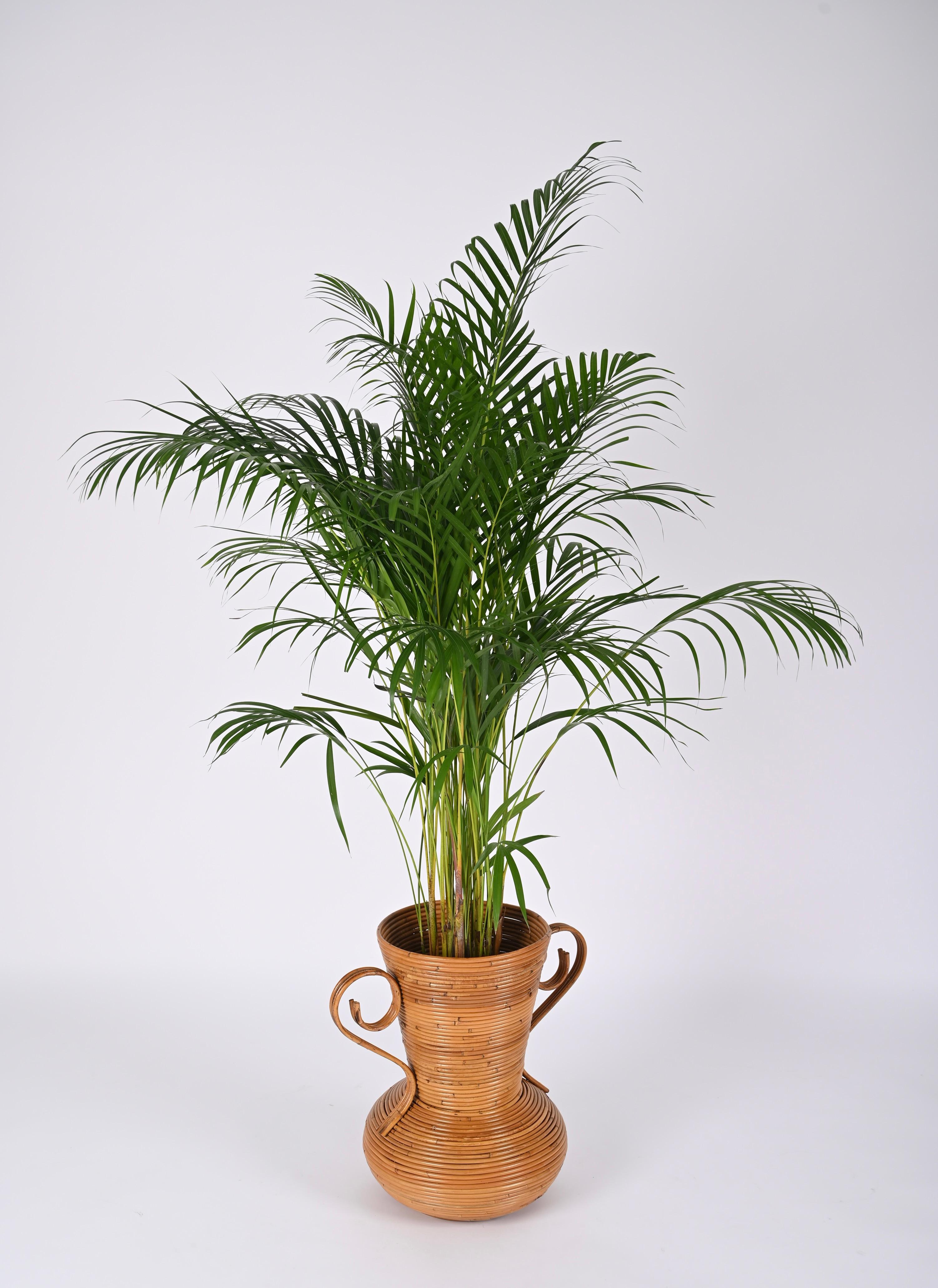 XX secolo Vaso decorativo in bambù e rattan del Medioevo, di Vivai del Sud, Italia, anni '70 in vendita