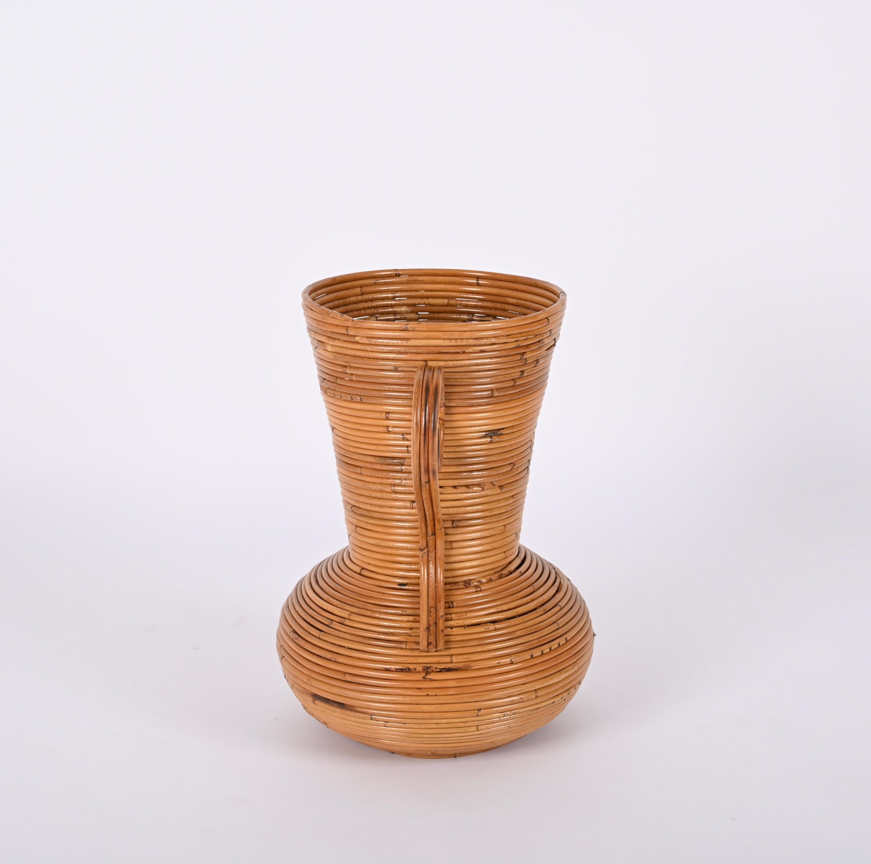 Midcentury Bamboo and Rattan Decorative Vase, by Vivai del Sud, Italy, 1970s For Sale 3