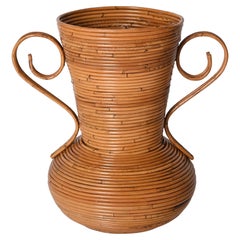 Vintage Midcentury Bamboo and Rattan Decorative Vase, by Vivai del Sud, Italy, 1970s