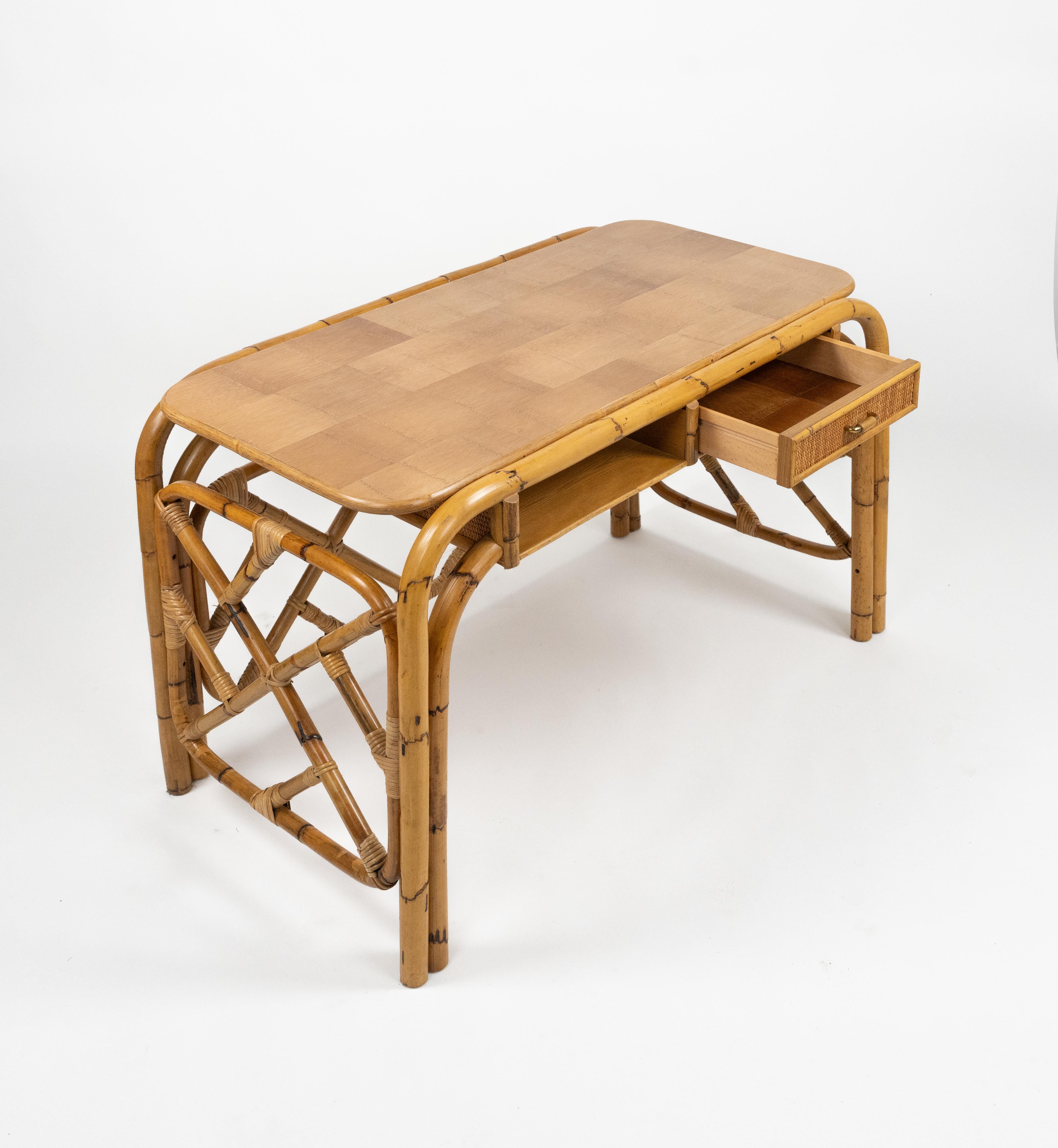 Midcentury Bamboo and Rattan Desk Writing Table Vivai Del Sud Style, Italy 1970s For Sale 6