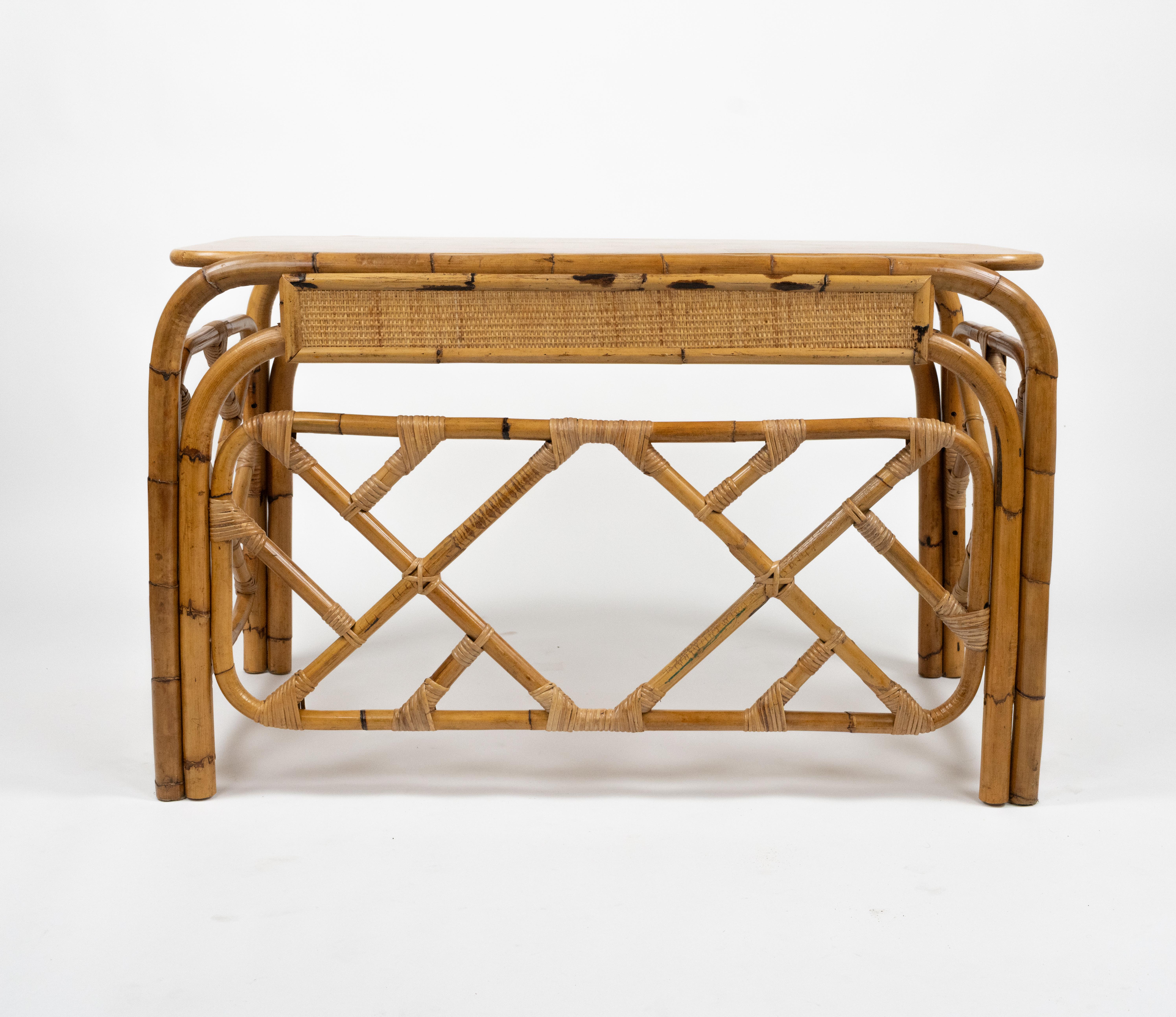 Midcentury Bamboo and Rattan Desk Writing Table Vivai Del Sud Style, Italy 1970s For Sale 7
