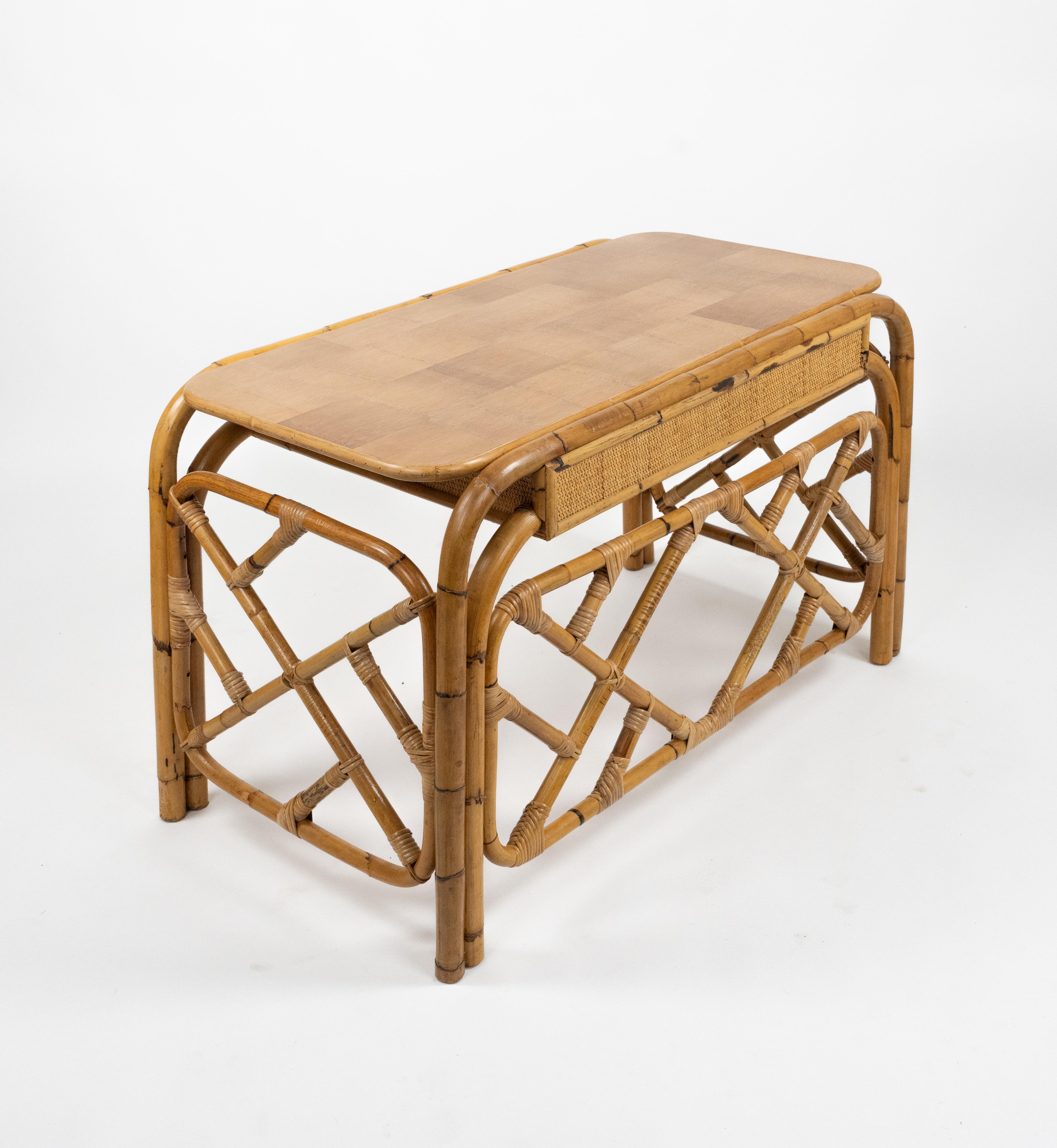 Midcentury Bamboo and Rattan Desk Writing Table Vivai Del Sud Style, Italy 1970s For Sale 8