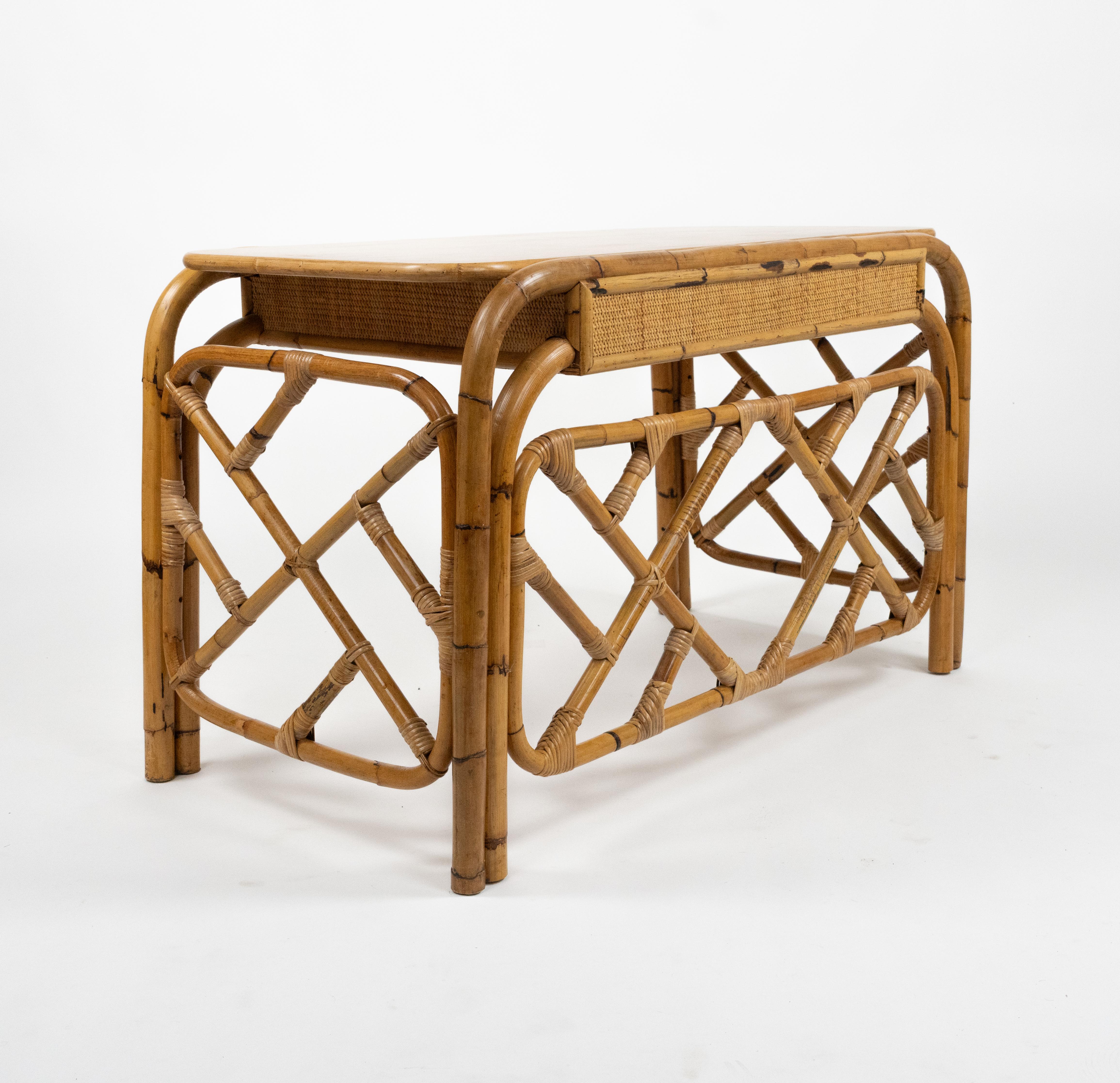 Midcentury Bamboo and Rattan Desk Writing Table Vivai Del Sud Style, Italy 1970s For Sale 9