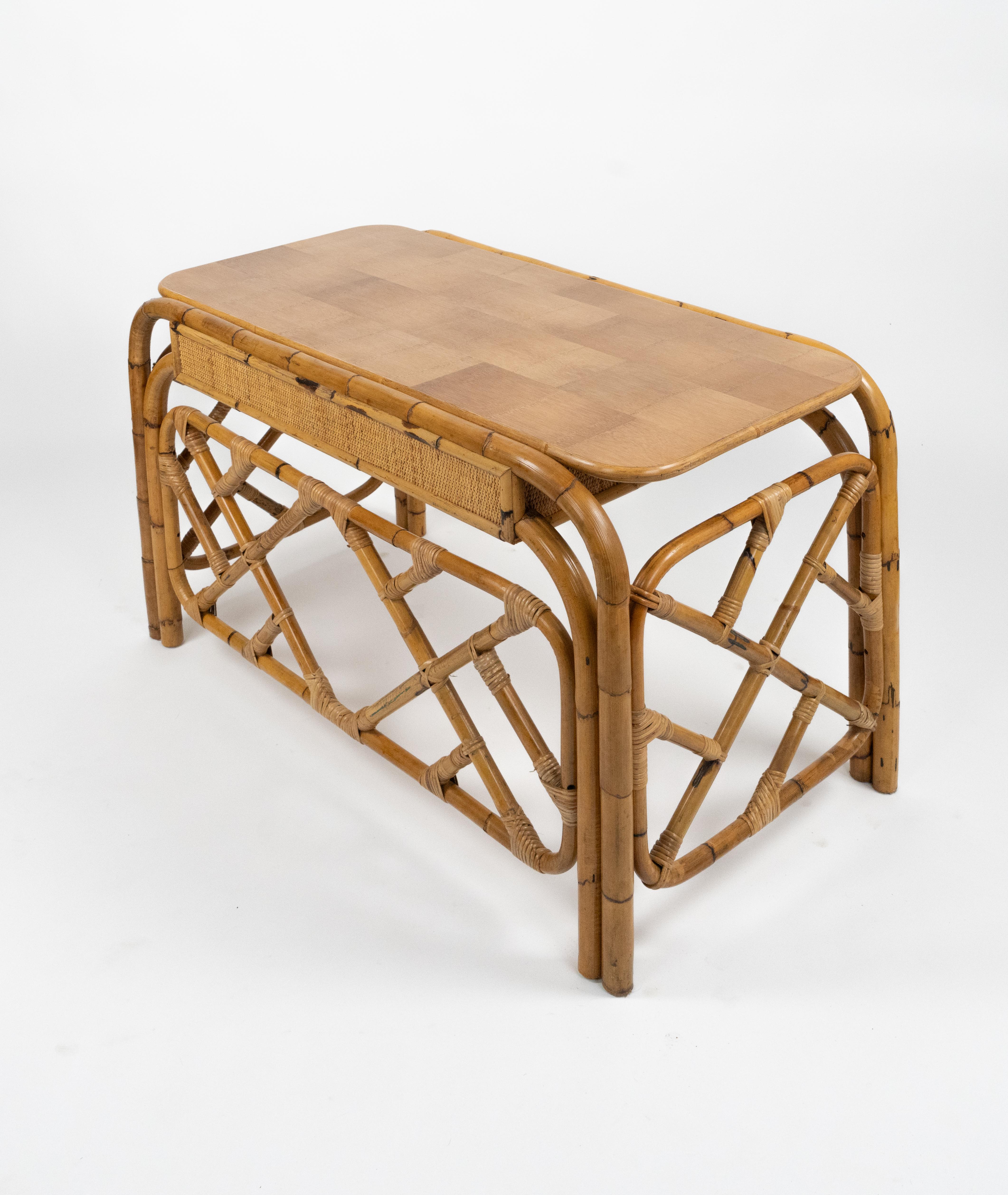 Midcentury Bamboo and Rattan Desk Writing Table Vivai Del Sud Style, Italy 1970s For Sale 10
