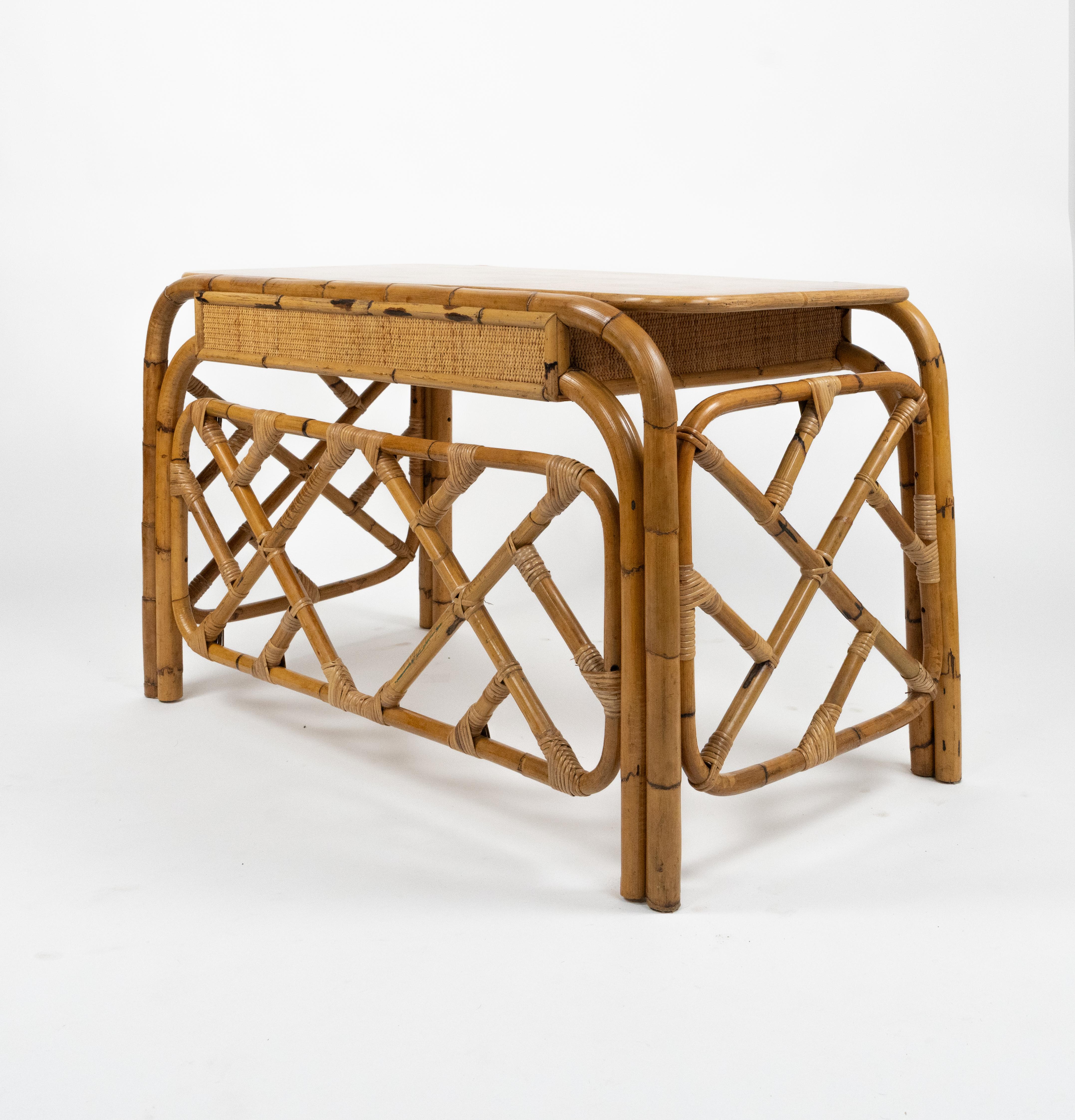 Midcentury Bamboo and Rattan Desk Writing Table Vivai Del Sud Style, Italy 1970s For Sale 11