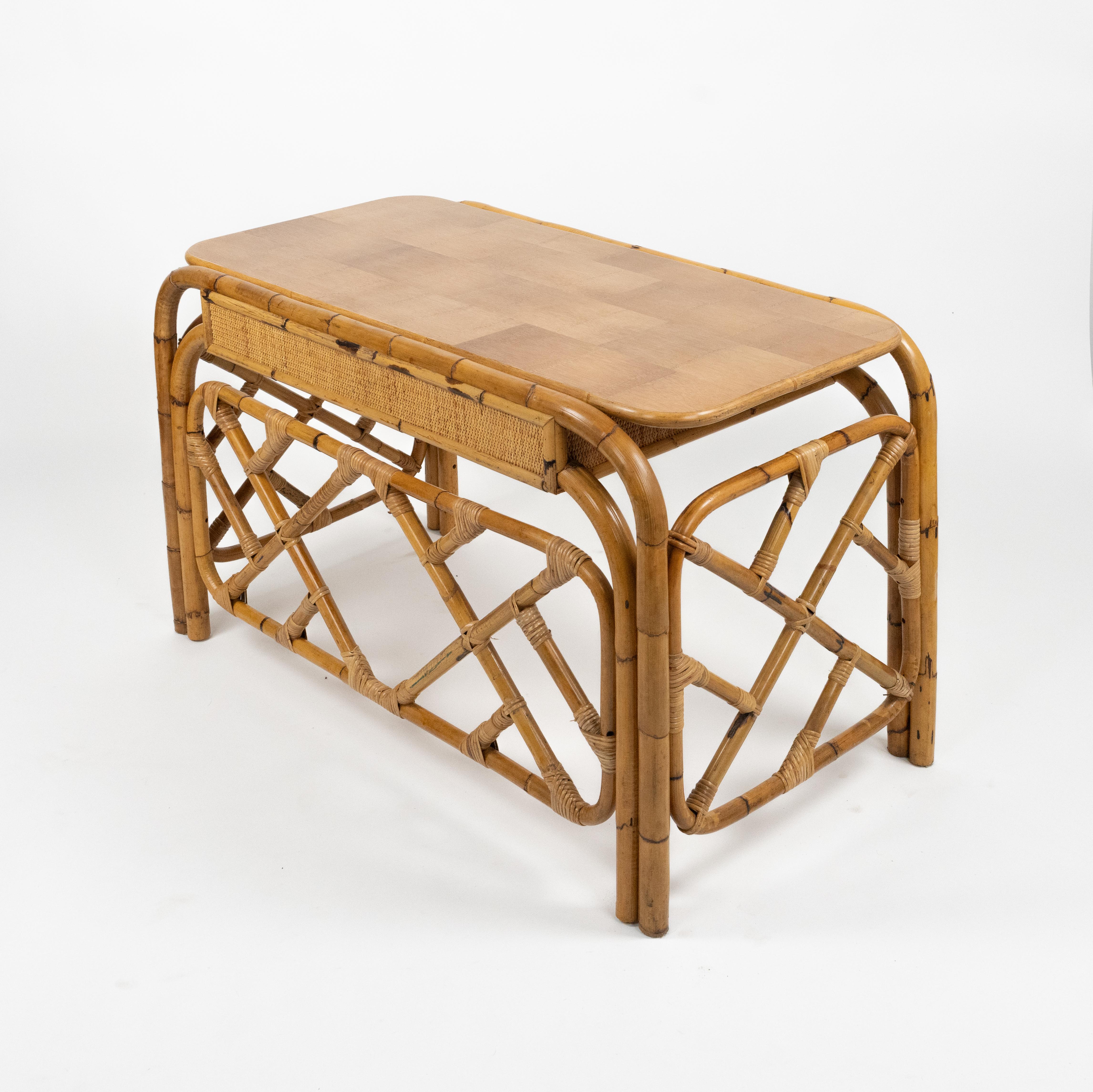 Midcentury Bamboo and Rattan Desk Writing Table Vivai Del Sud Style, Italy 1970s For Sale 12