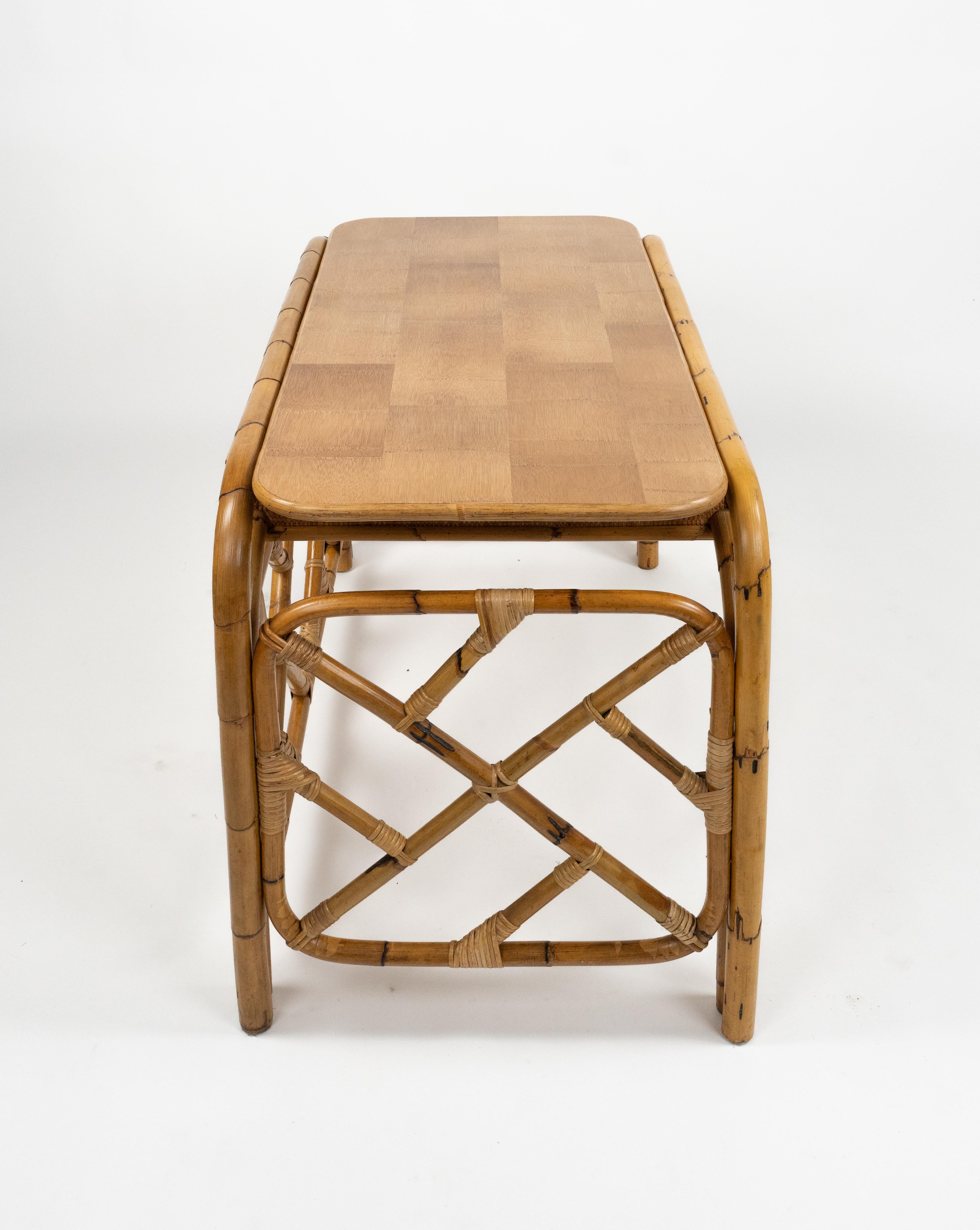 Midcentury Bamboo and Rattan Desk Writing Table Vivai Del Sud Style, Italy 1970s For Sale 13