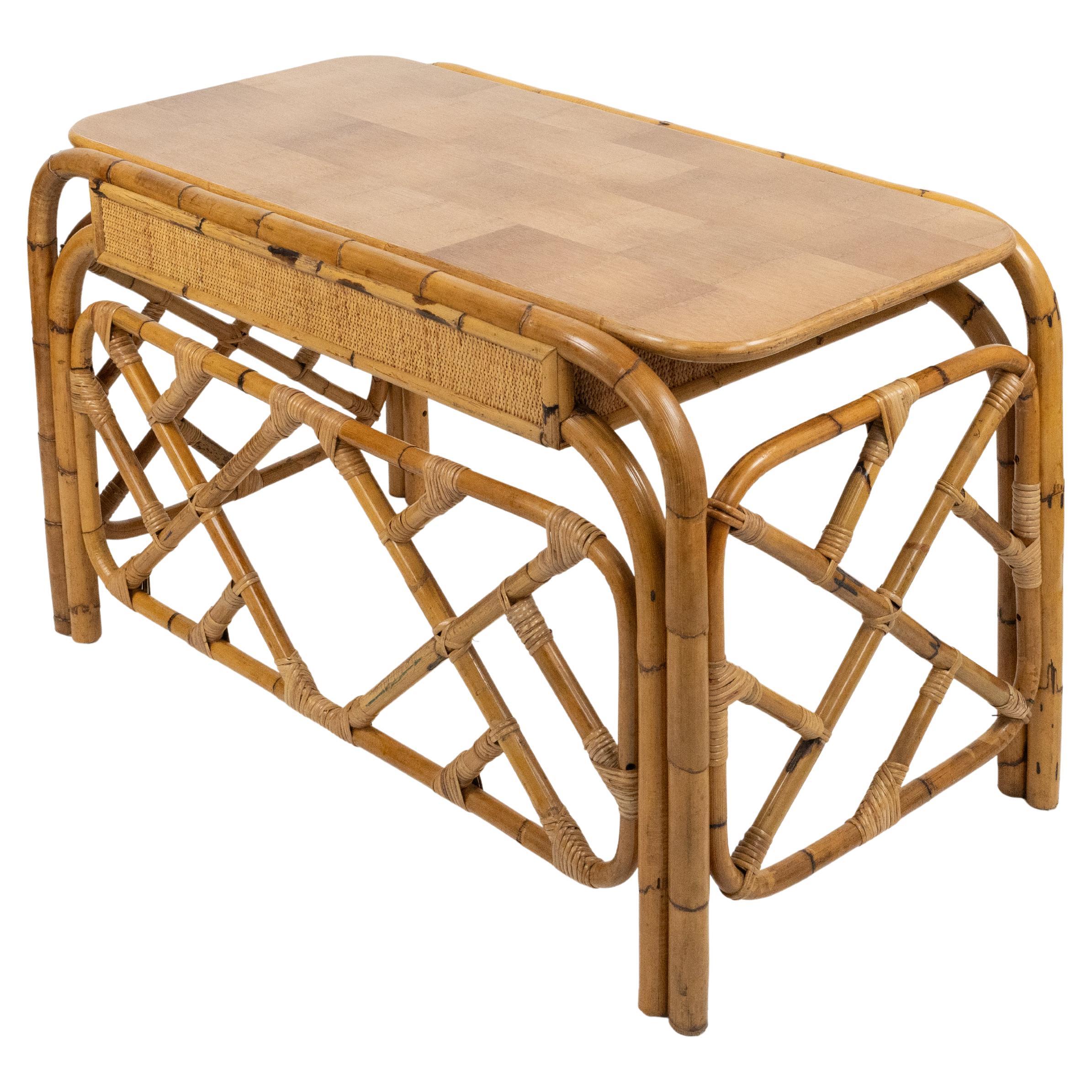 Midcentury Bamboo and Rattan Desk Writing Table Vivai Del Sud Style, Italy 1970s For Sale