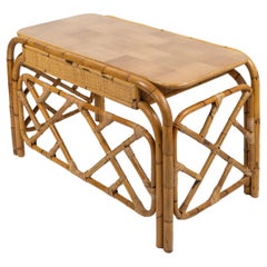 Midcentury Bamboo and Rattan Desk Writing Table Vivai Del Sud Style, Italy 1970s