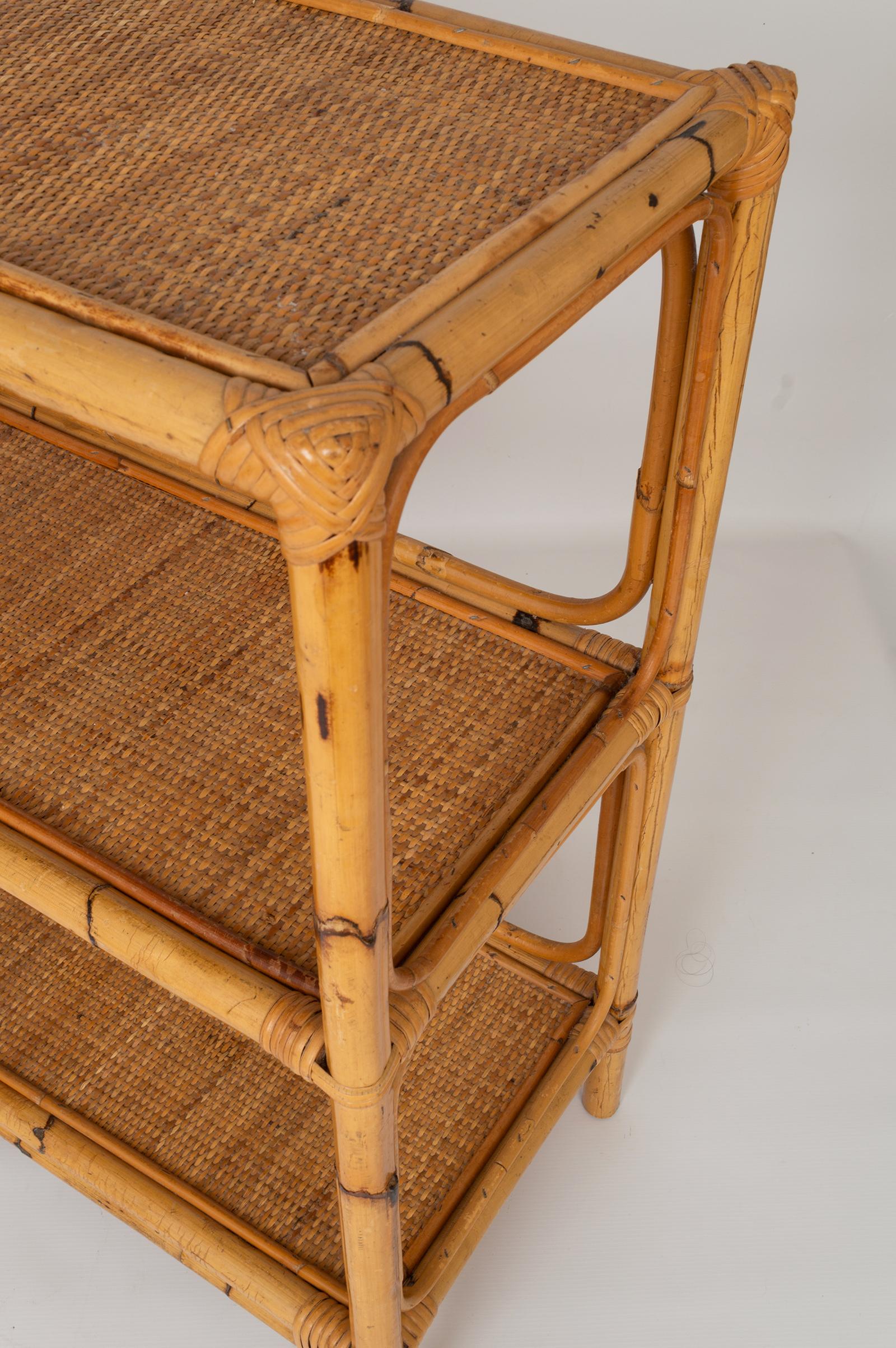 Mid-Century Modern Mid Century Bamboo and Rattan Étagère Shelves, Italy, circa 1960 For Sale
