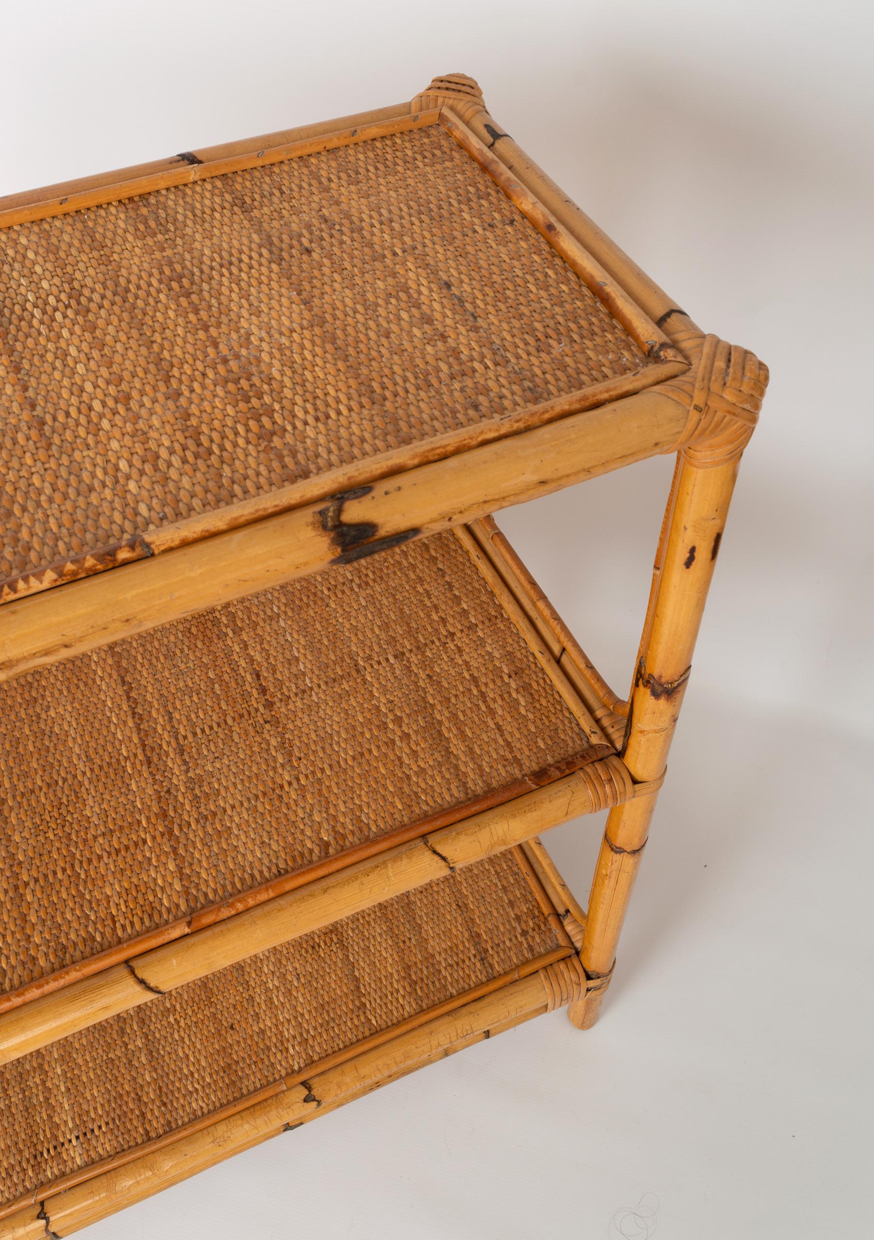 Mid Century Bamboo and Rattan Étagère Shelves, Italy, circa 1960 In Good Condition For Sale In London, GB
