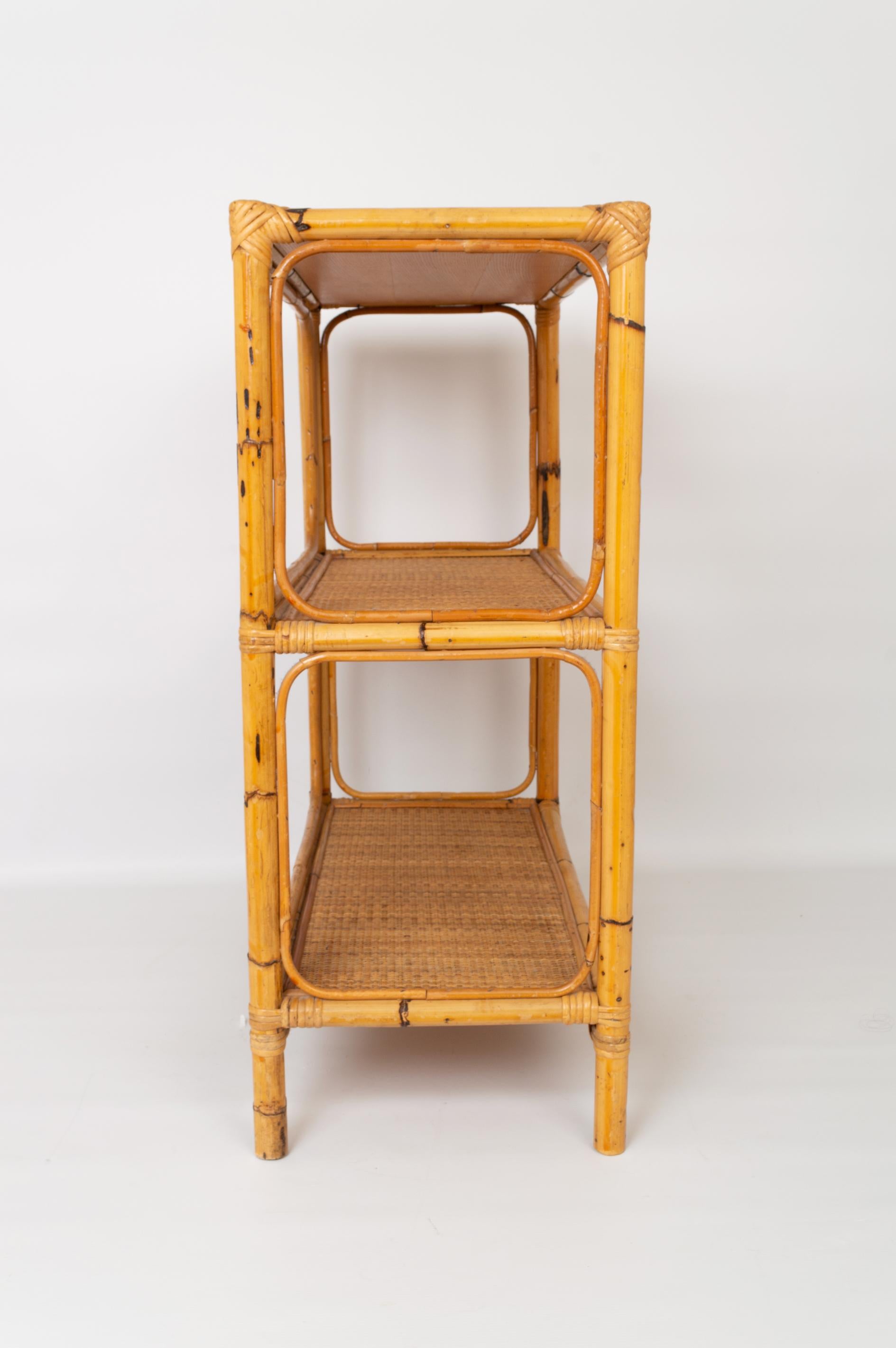 20th Century Mid Century Bamboo and Rattan Étagère Shelves, Italy, circa 1960 For Sale