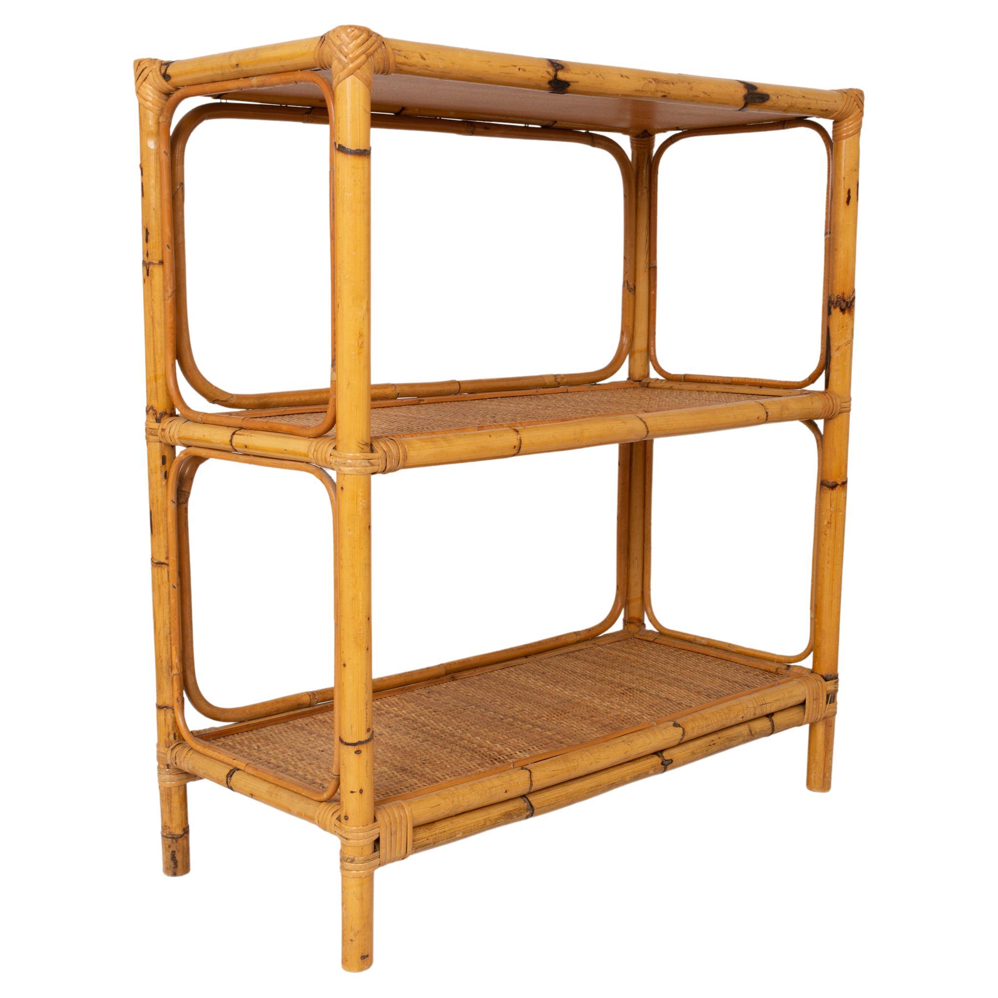 Mid Century Bamboo and Rattan Étagère Shelves, Italy, circa 1960