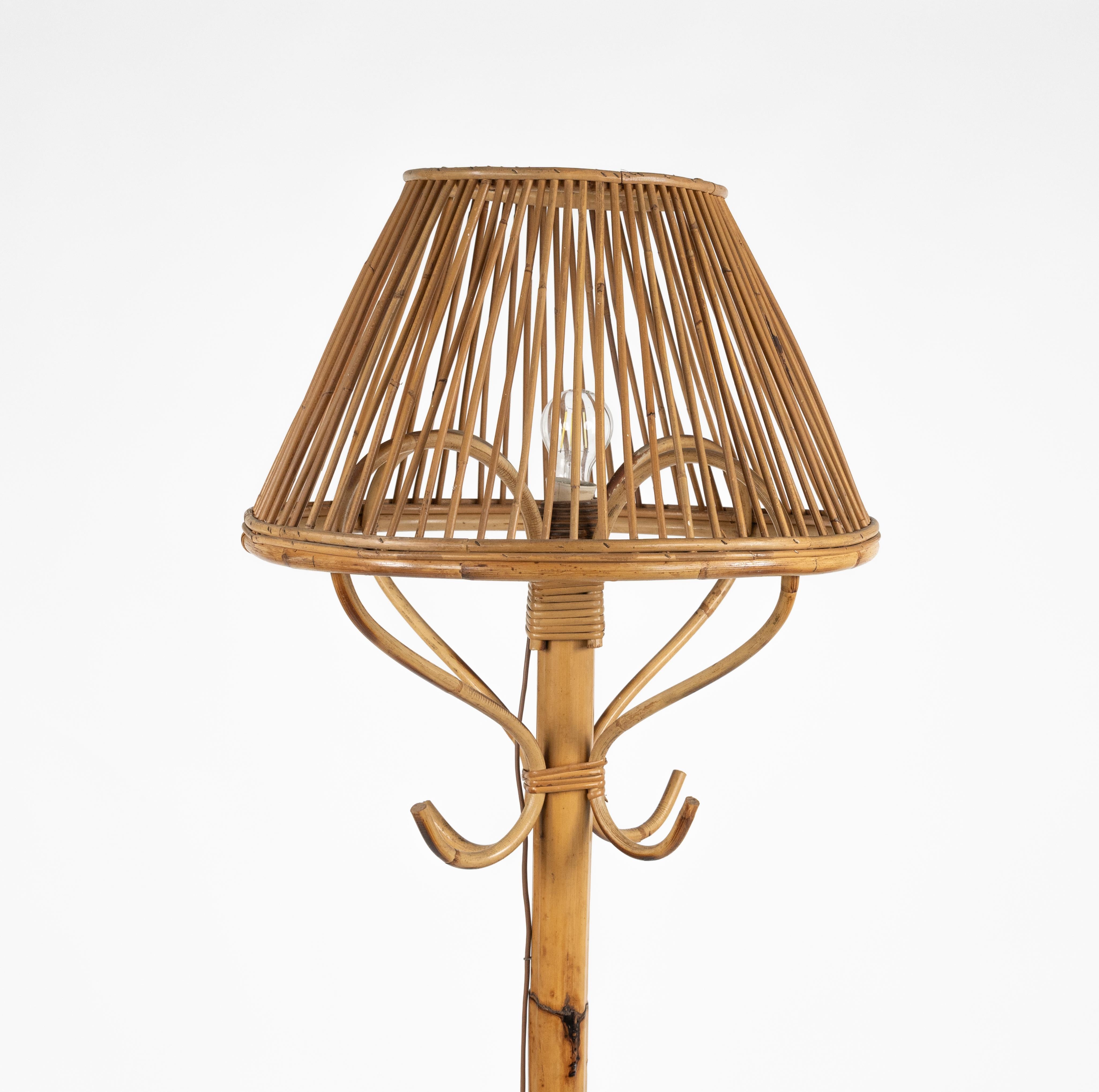 Midcentury Bamboo and Rattan Floor Lamp Franco Albini Style, Italy 1960s For Sale 4