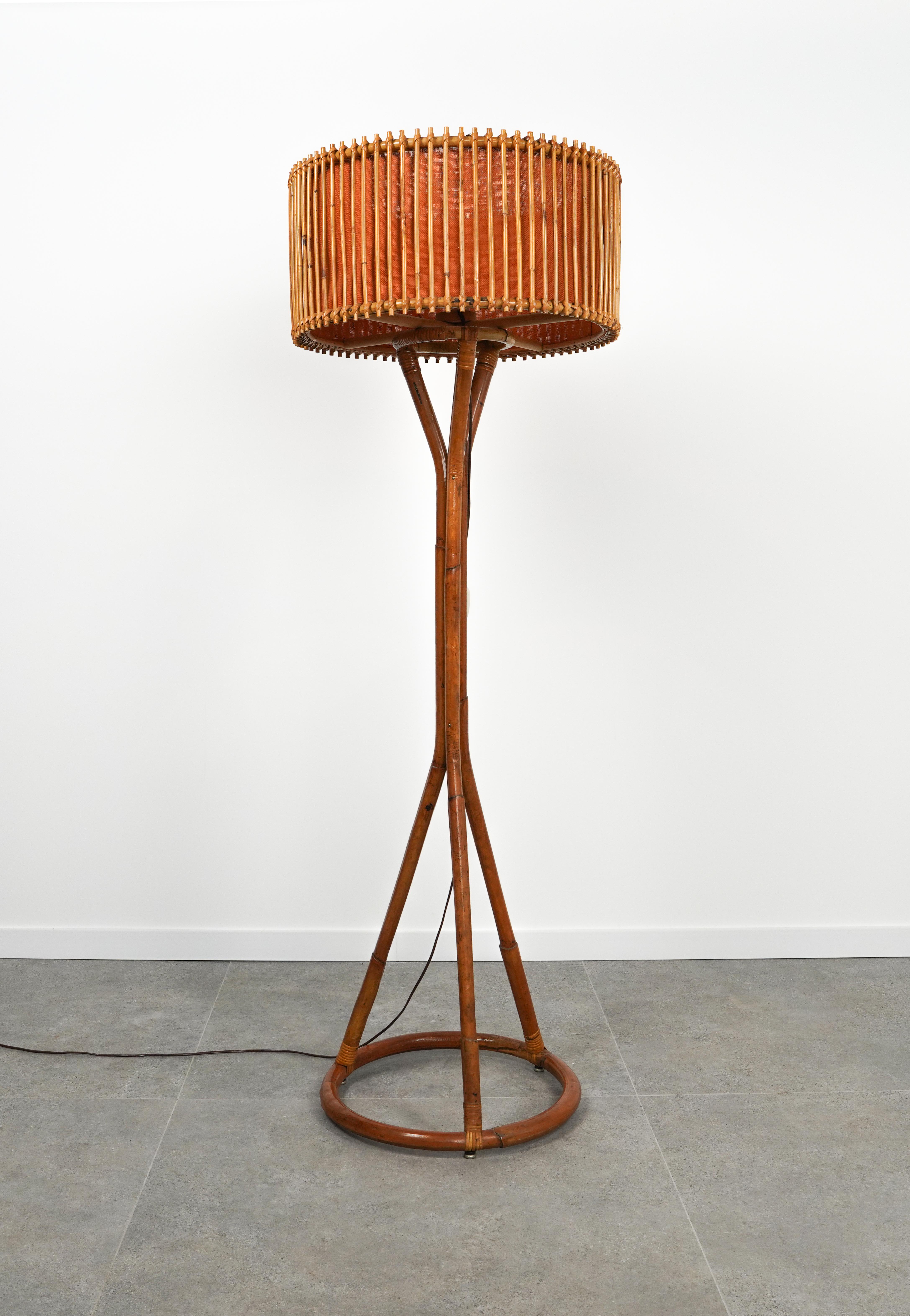 Midcentury Bamboo and Rattan Floor Lamp Franco Albini Style, Italy 1960s For Sale 7