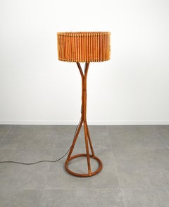 Stehlampe aus Bambus und Rattan aus der Mitte des Jahrhunderts im Franco Albini-Stil, Italien 1960er Jahre