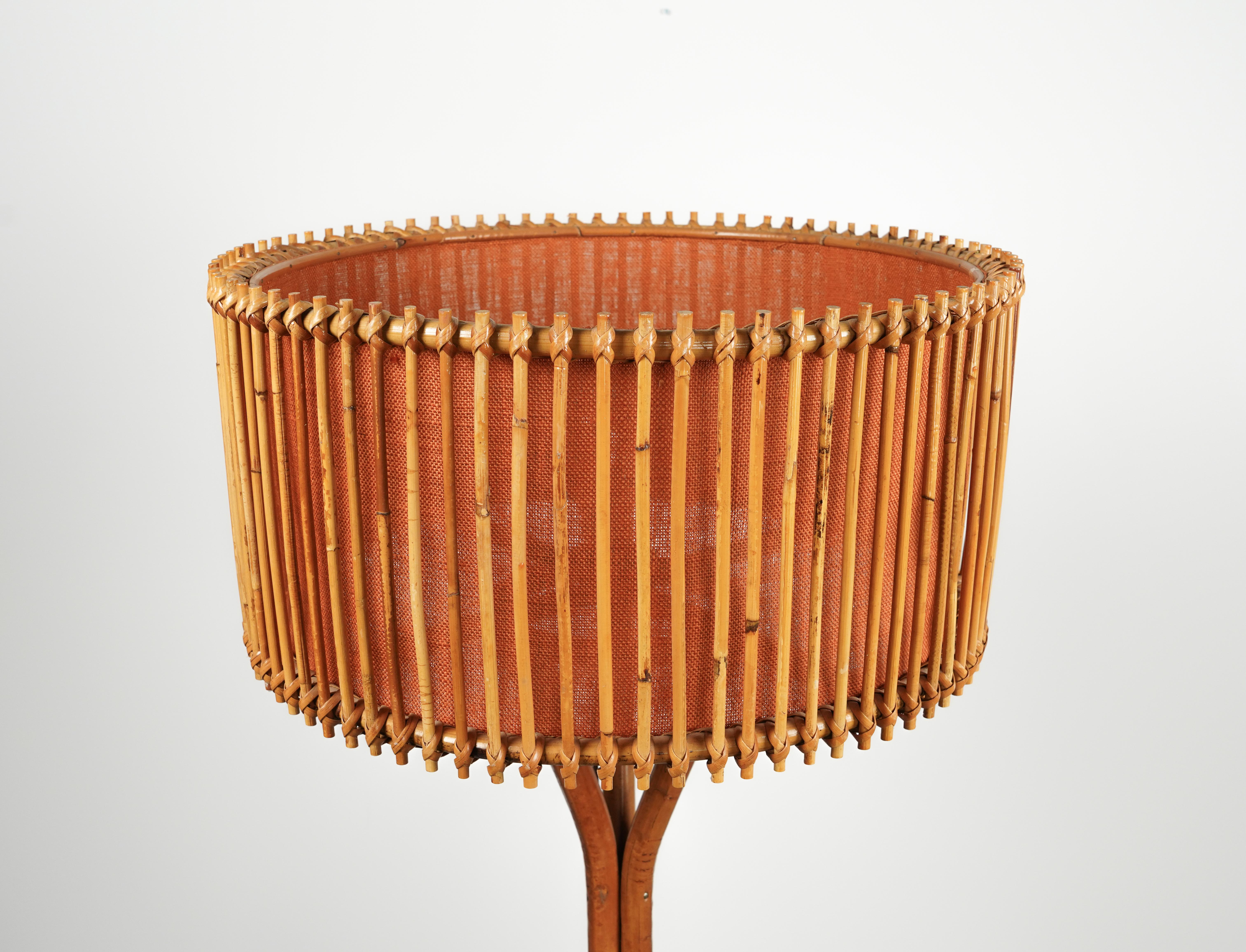 Mid-20th Century Midcentury Bamboo and Rattan Floor Lamp Franco Albini Style, Italy 1960s For Sale