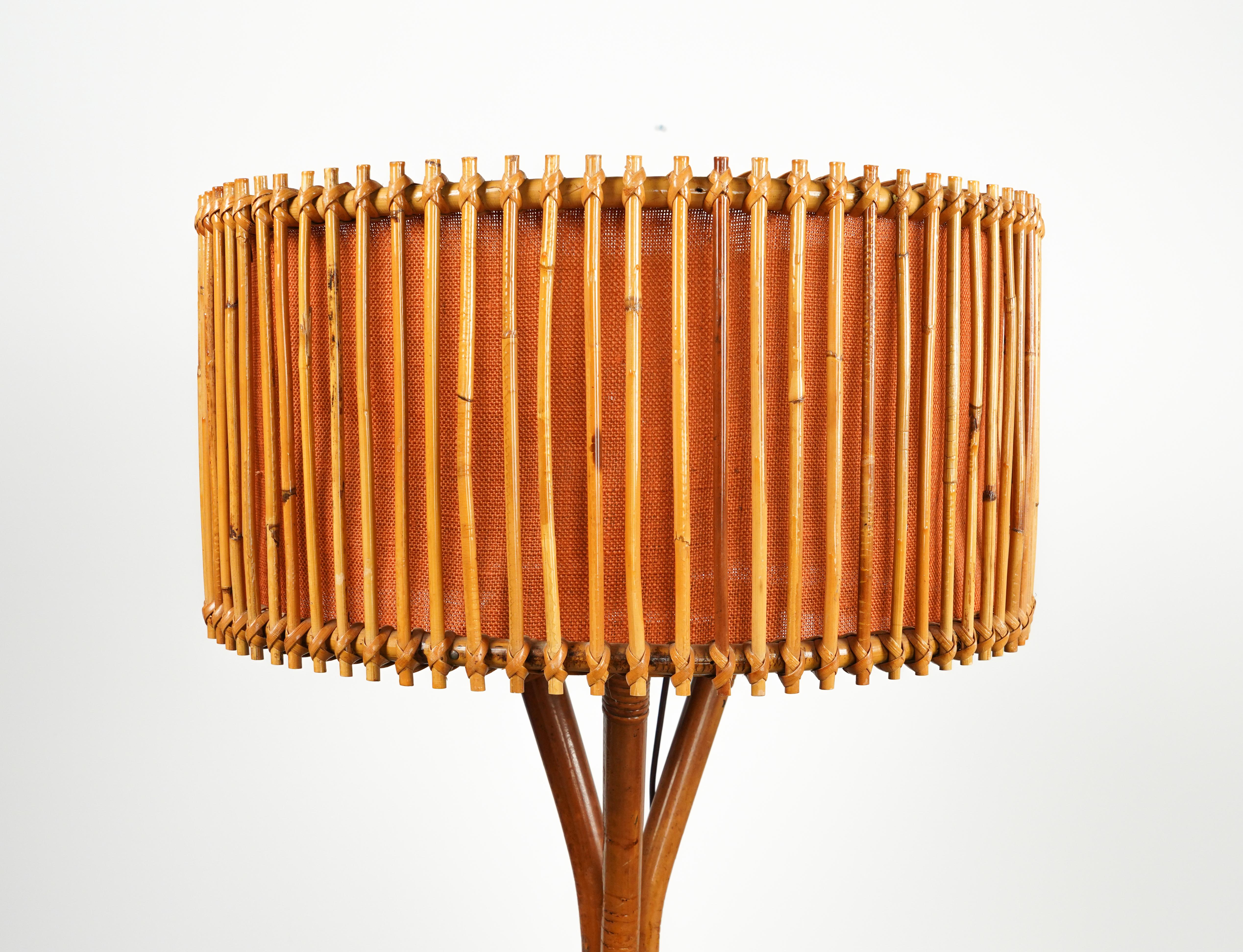 Lampadaire en bambou et rotin de style Franco Albini, Italie, années 1960 en vente 1