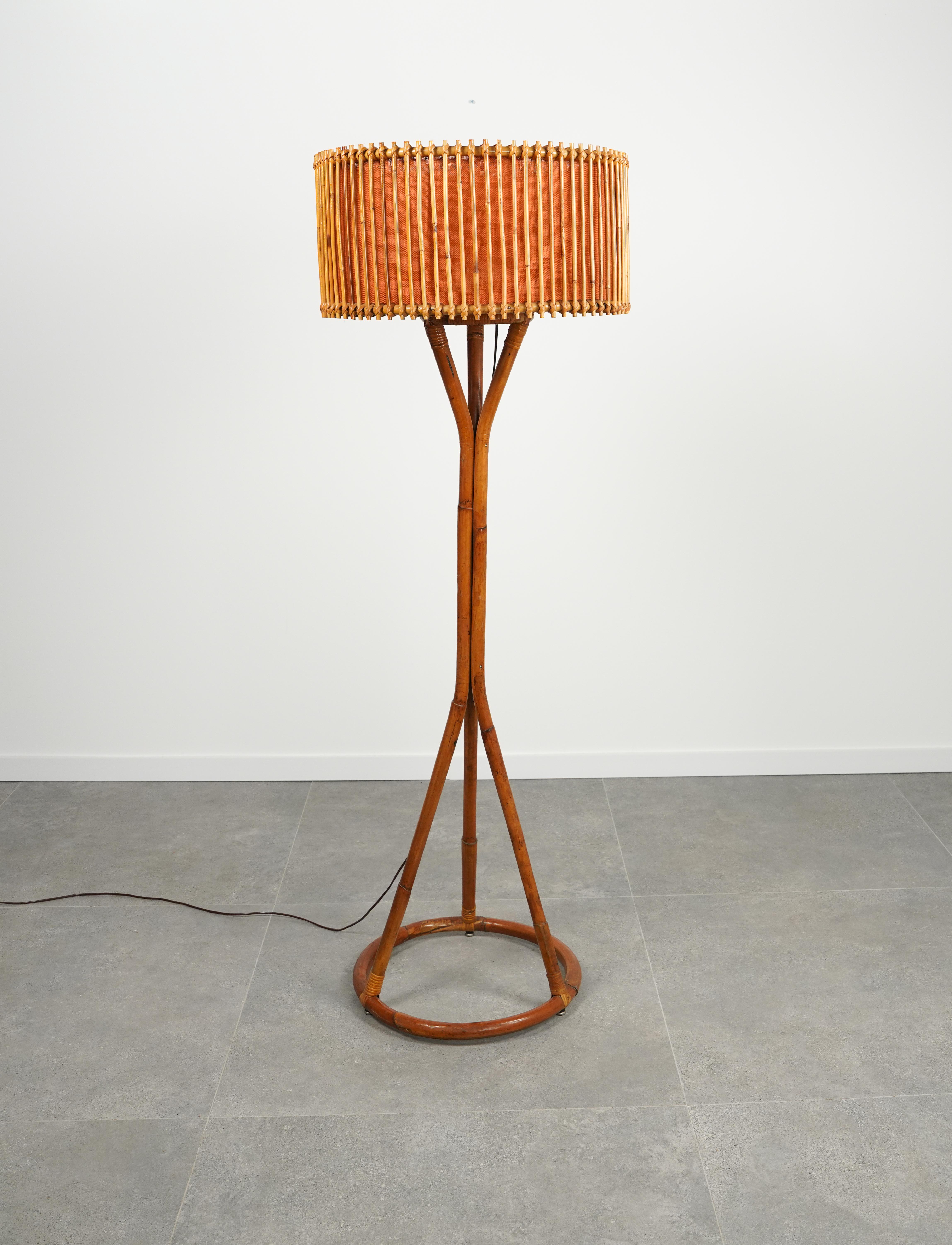 Midcentury Bamboo and Rattan Floor Lamp Franco Albini Style, Italy 1960s For Sale 3