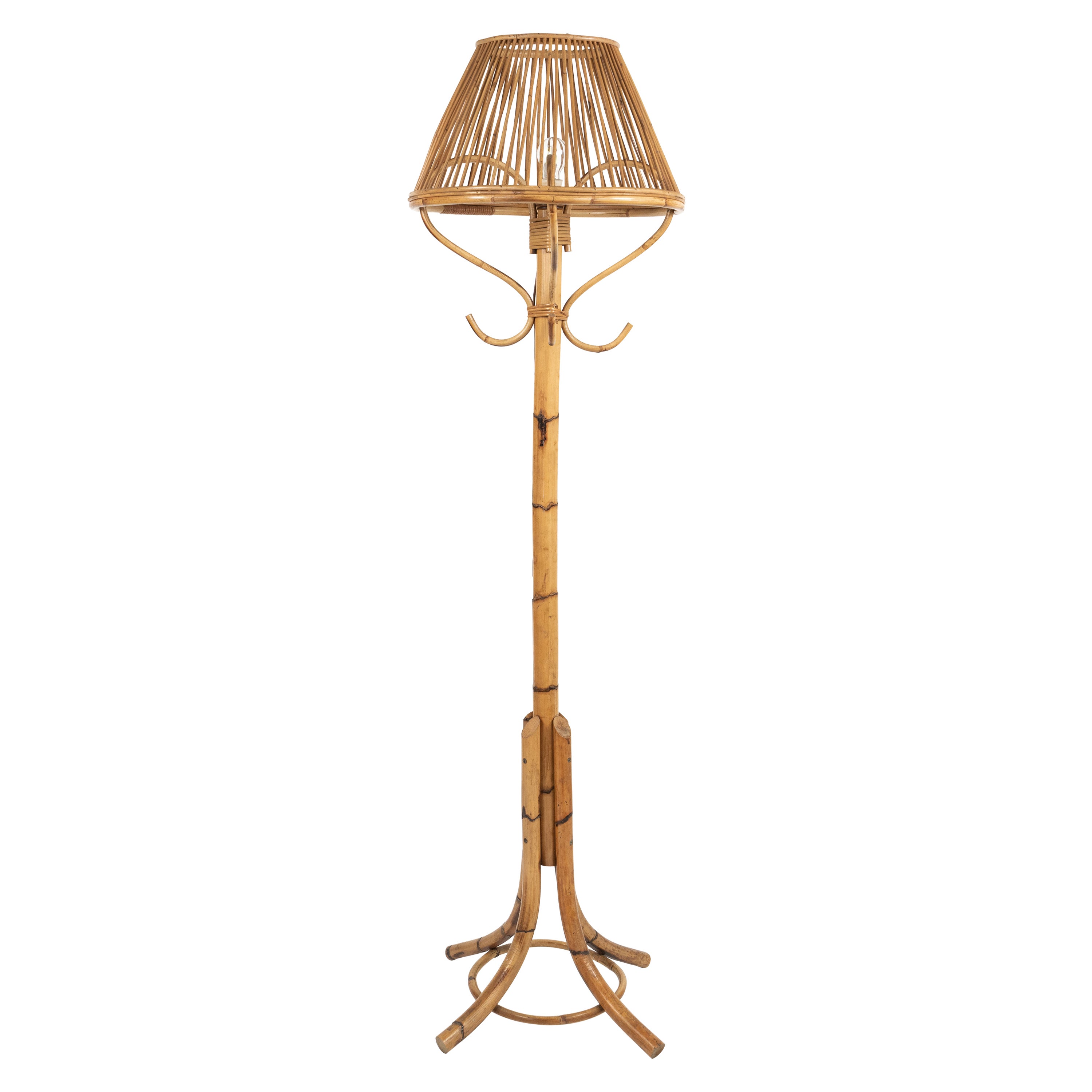 Lampada da terra in bambù e rattan del Medioevo Stile Franco Albini, Italia 1960