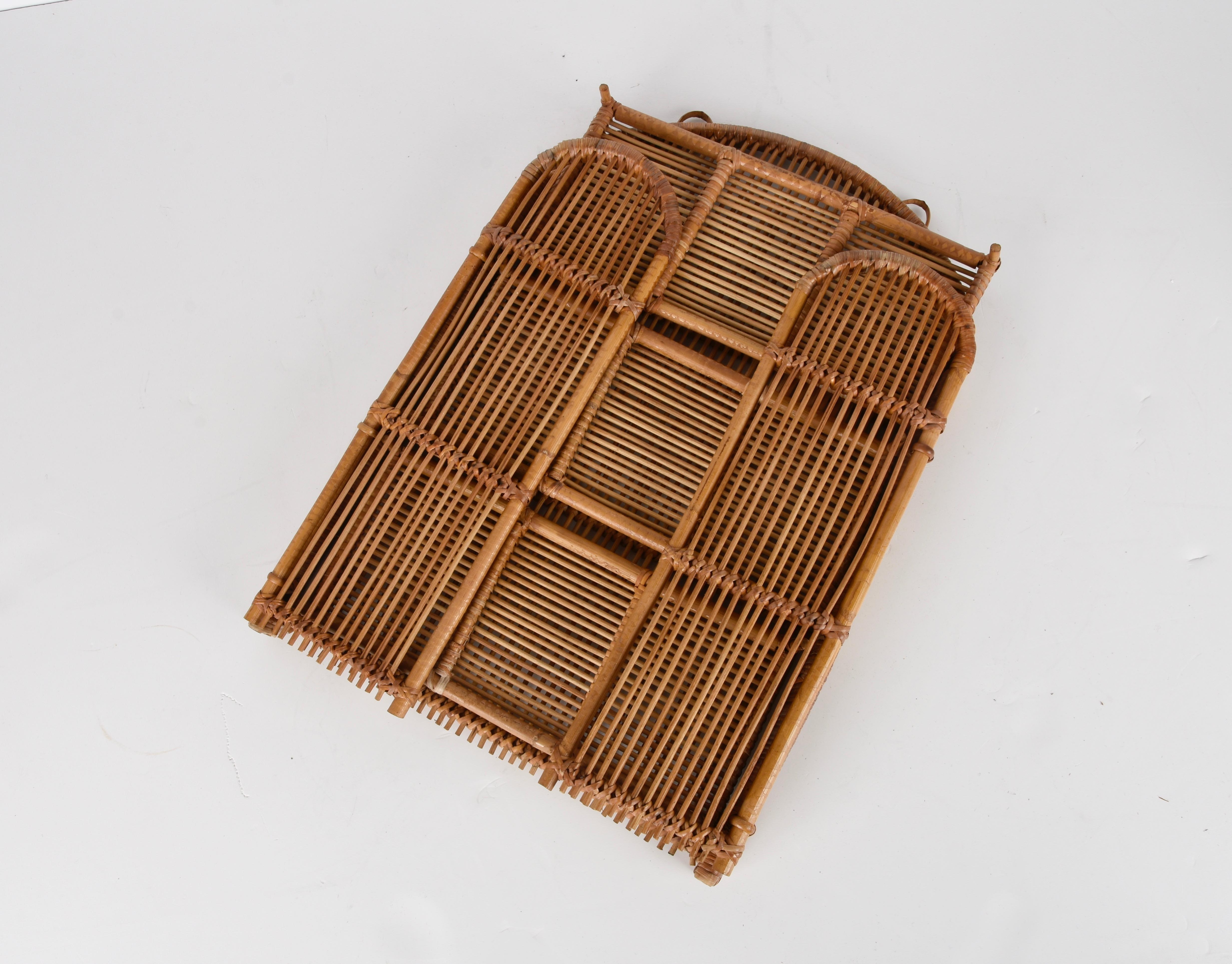 Midcentury Bamboo and Rattan Foldable Italian Wall Shelf with Three Levels 1980s 7