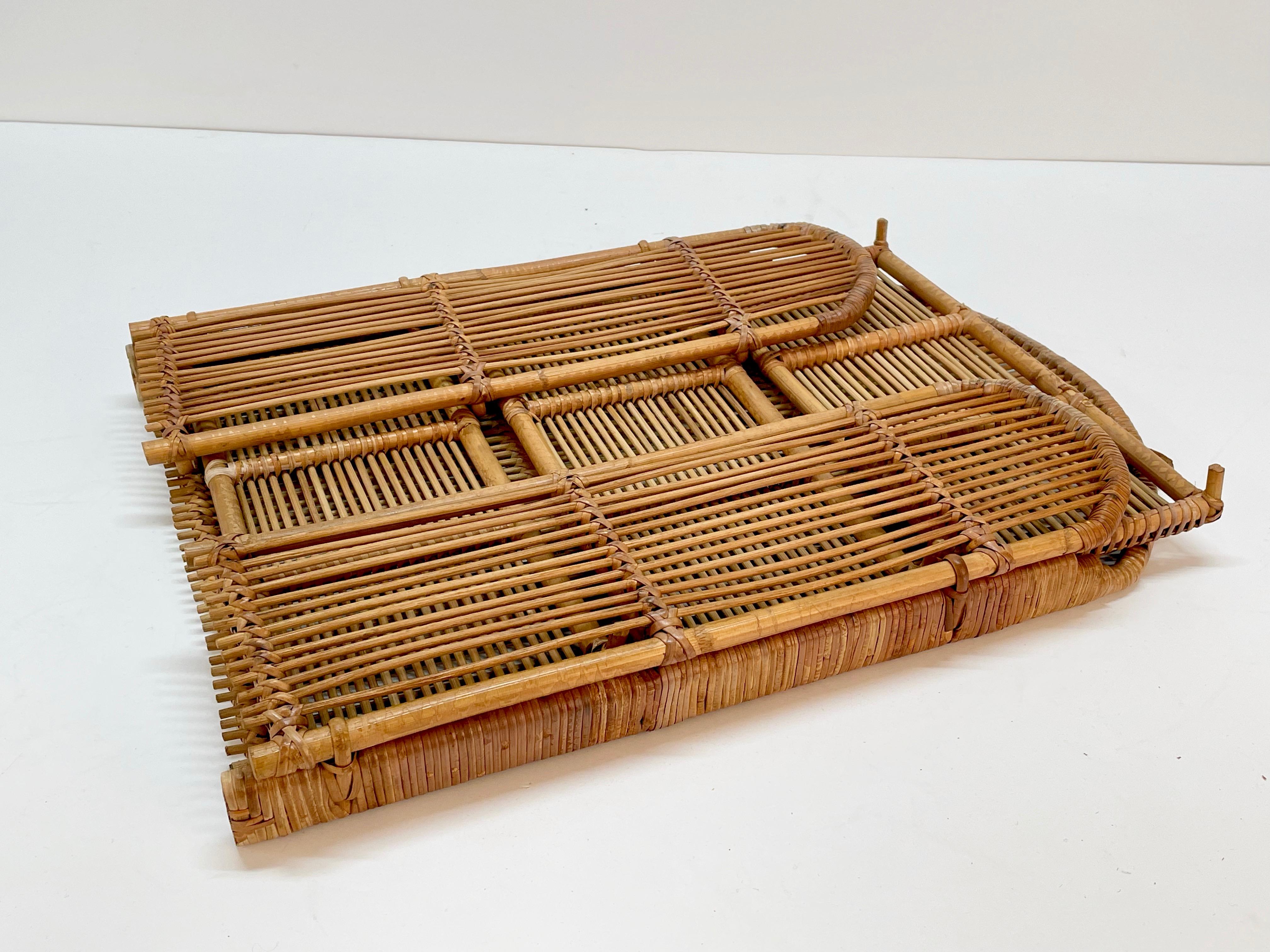 Midcentury Bamboo and Rattan Foldable Italian Wall Shelf with Three Levels 1980s 11