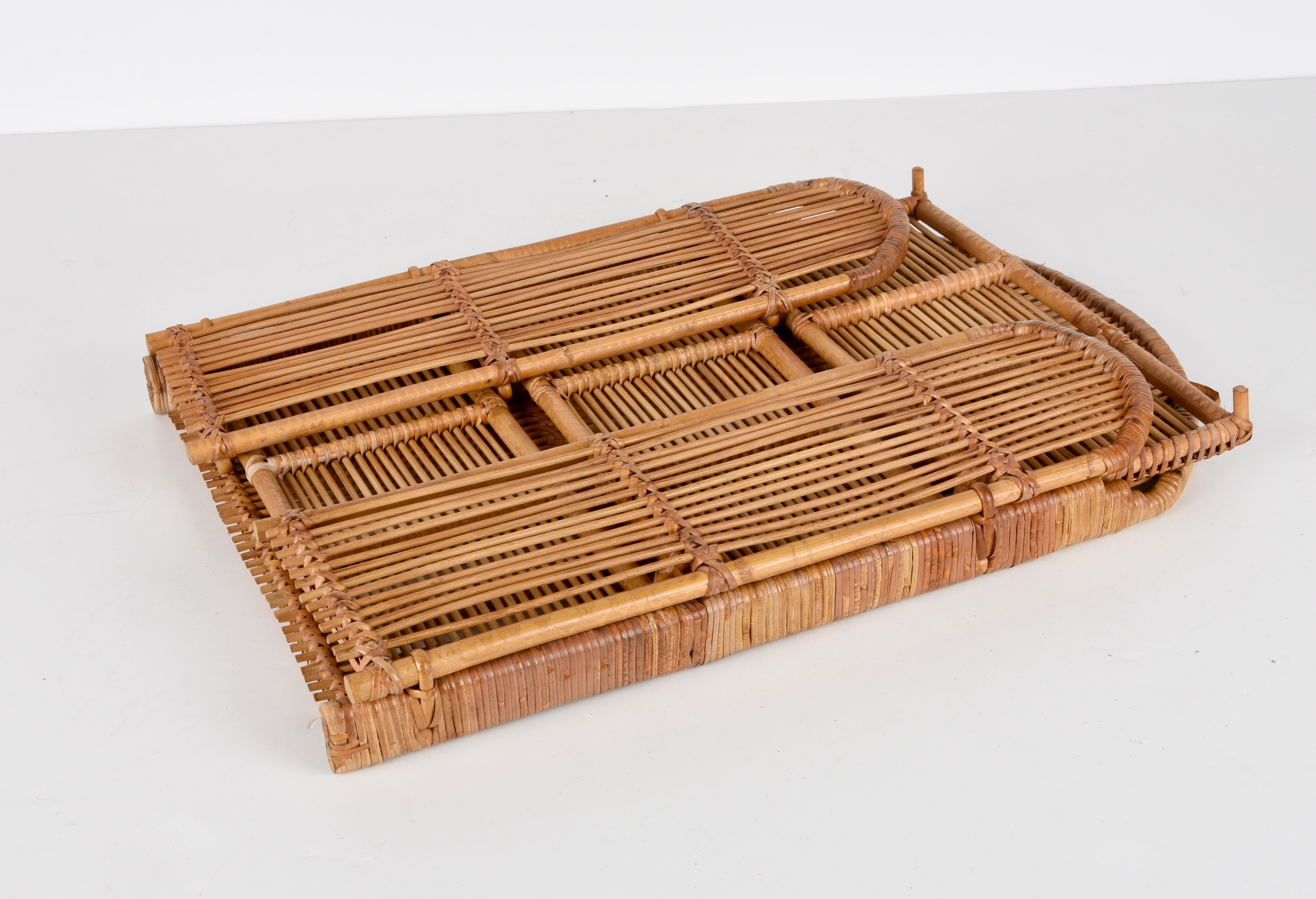 Mid-Century Modern Midcentury Bamboo and Rattan Foldable Italian Wall Shelf with Three Levels 1980s