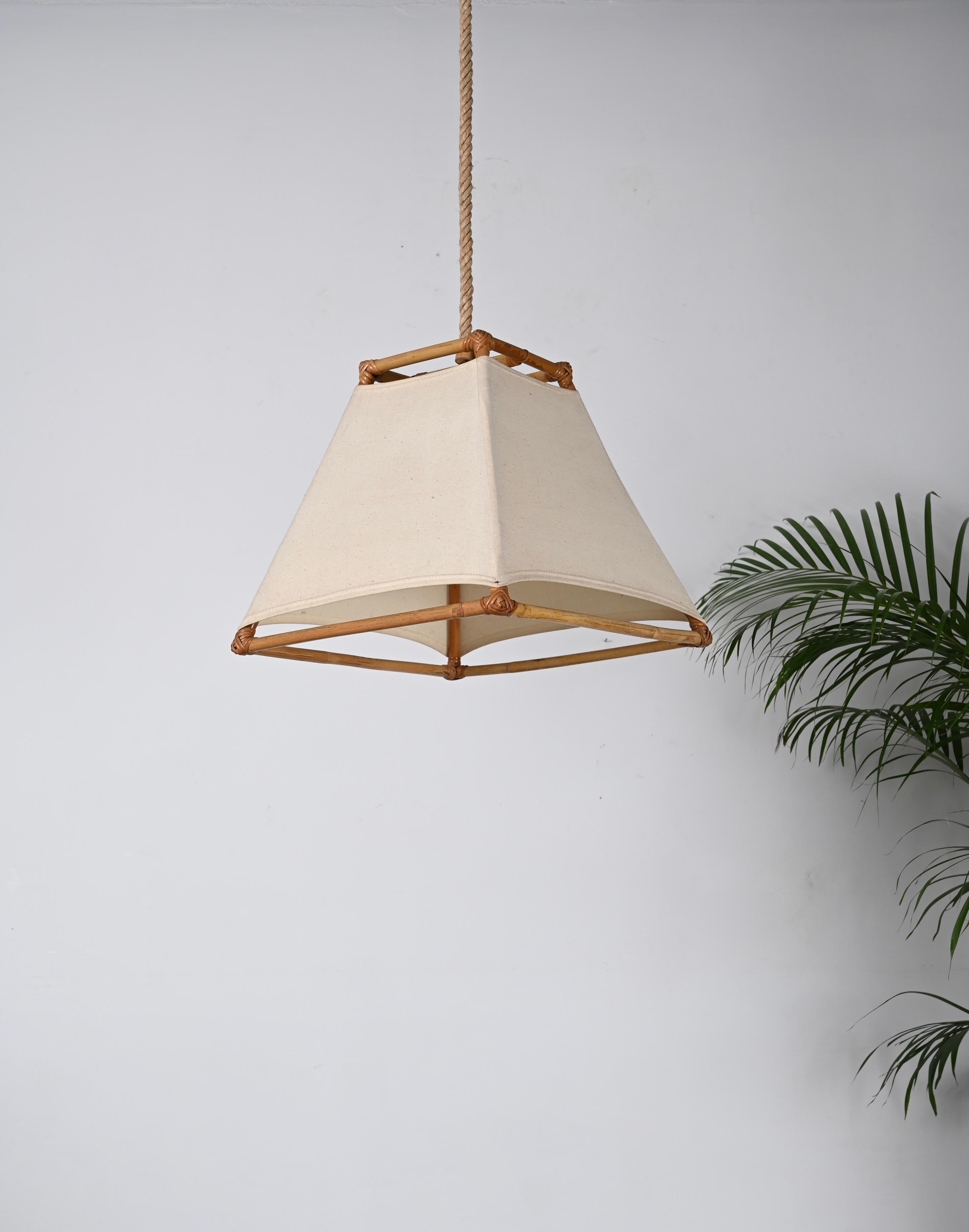 Midcentury Bamboo and Rattan French Chandelier After Louis Sognot, 1960s For Sale 6