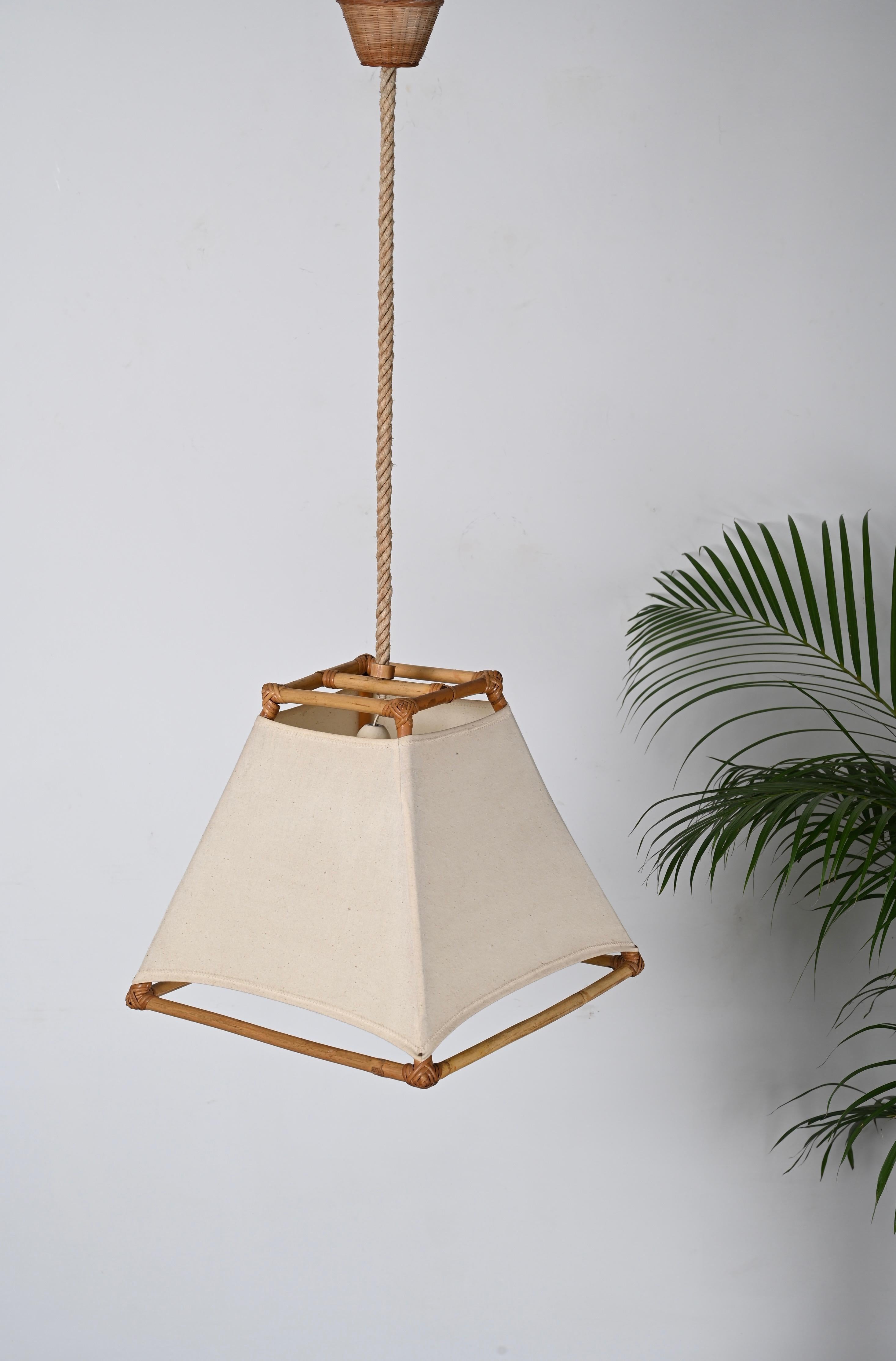 Midcentury Bamboo and Rattan French Chandelier After Louis Sognot, 1960s For Sale 7