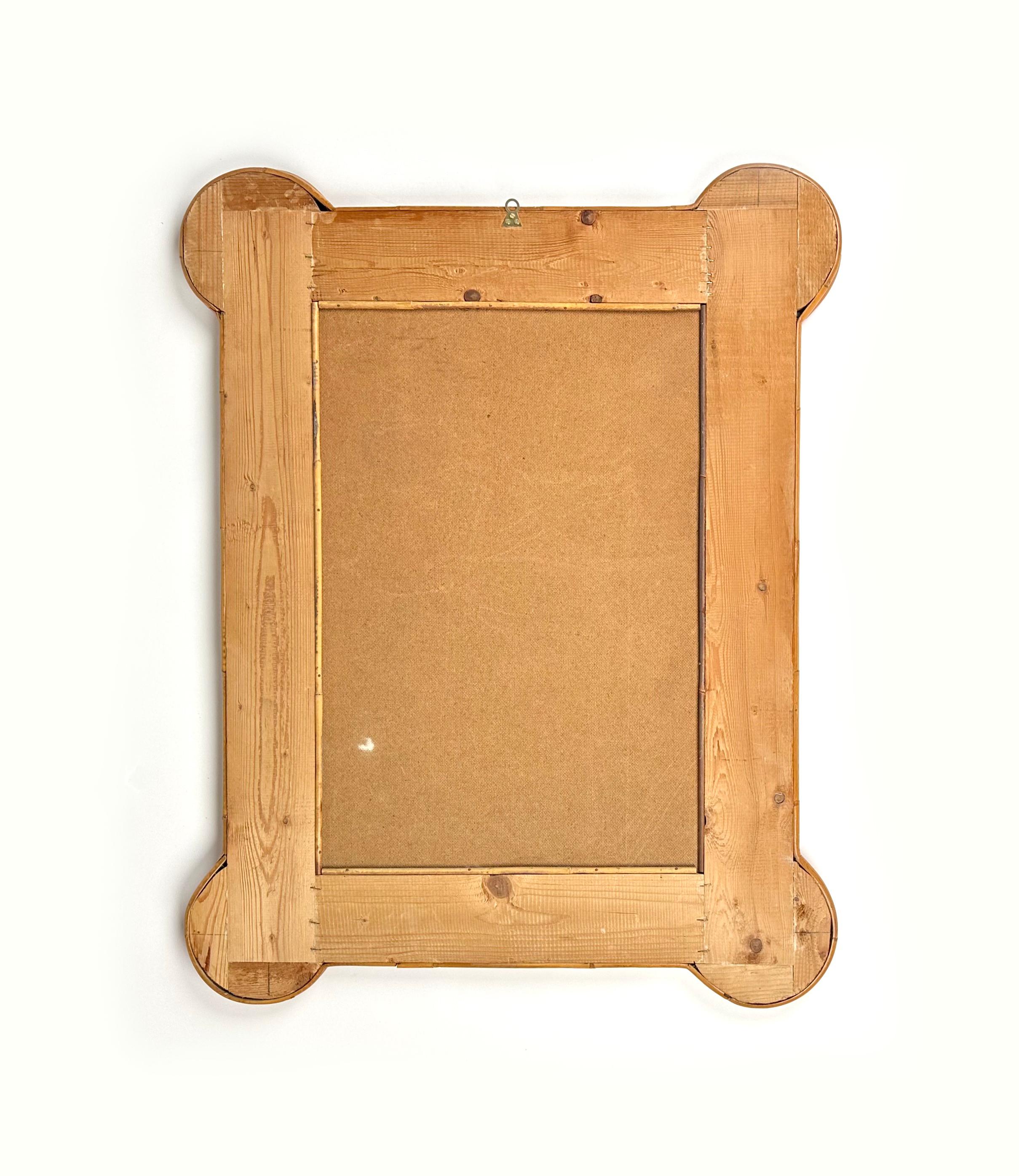 Midcentury Bamboo and Rattan Geometric Wall Mirror by Arpex, Italy, 1970s 4